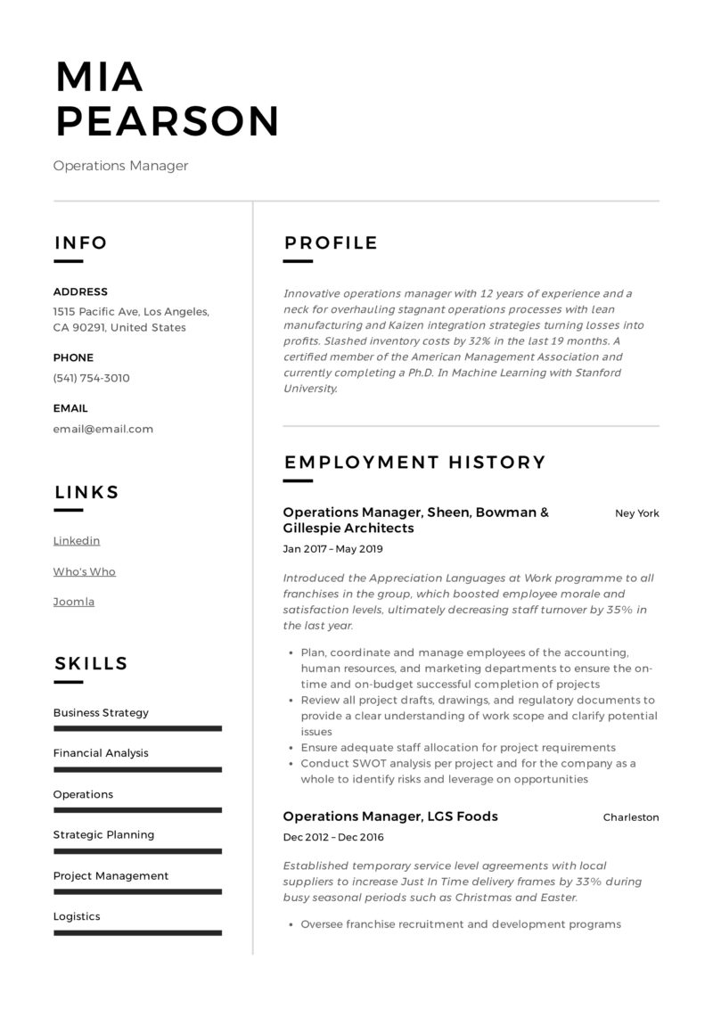 Sample Resume Operations Manager