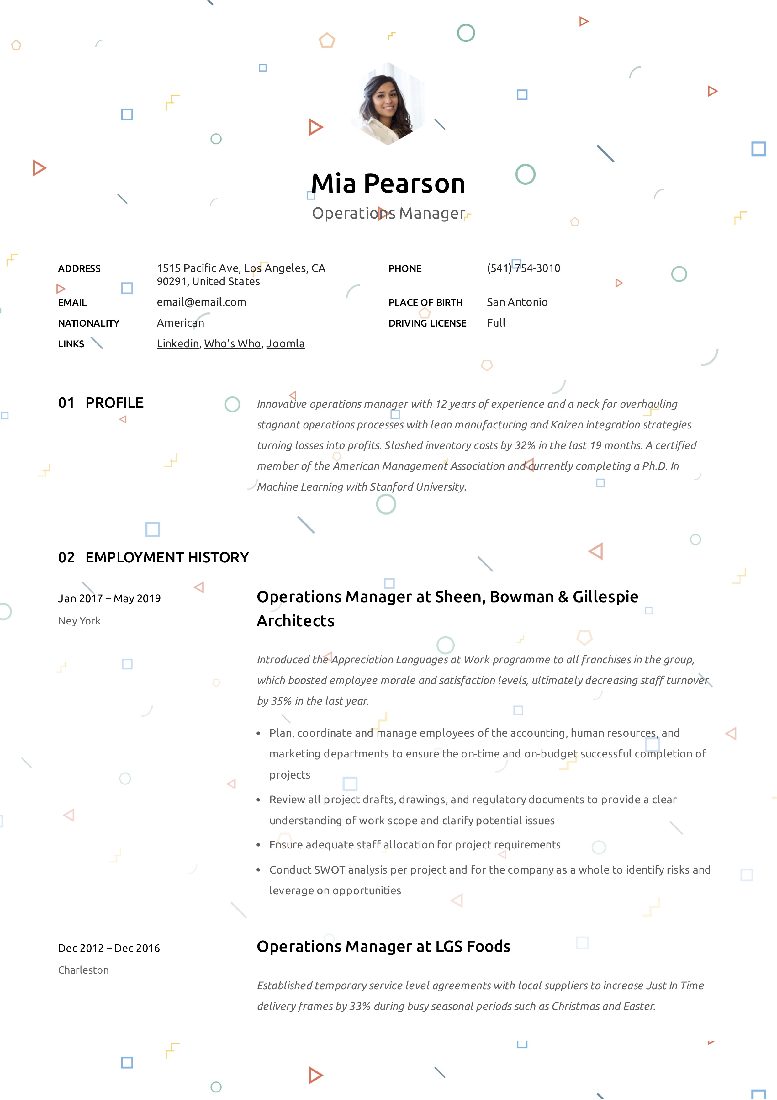 Creative Resume Operations Manager