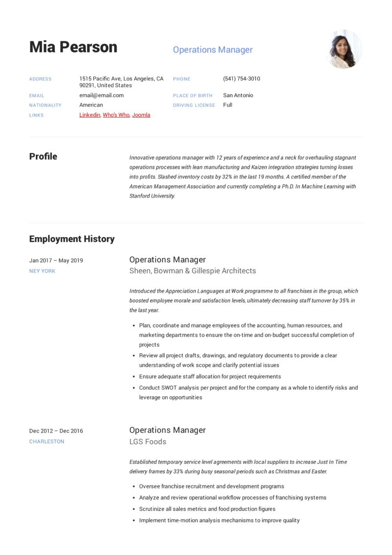 modern Example Resume Operations Manager