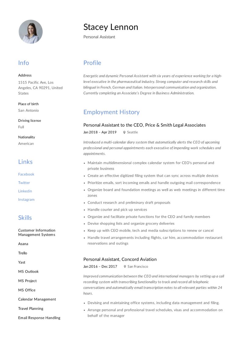 Resume Personal Assistant 8