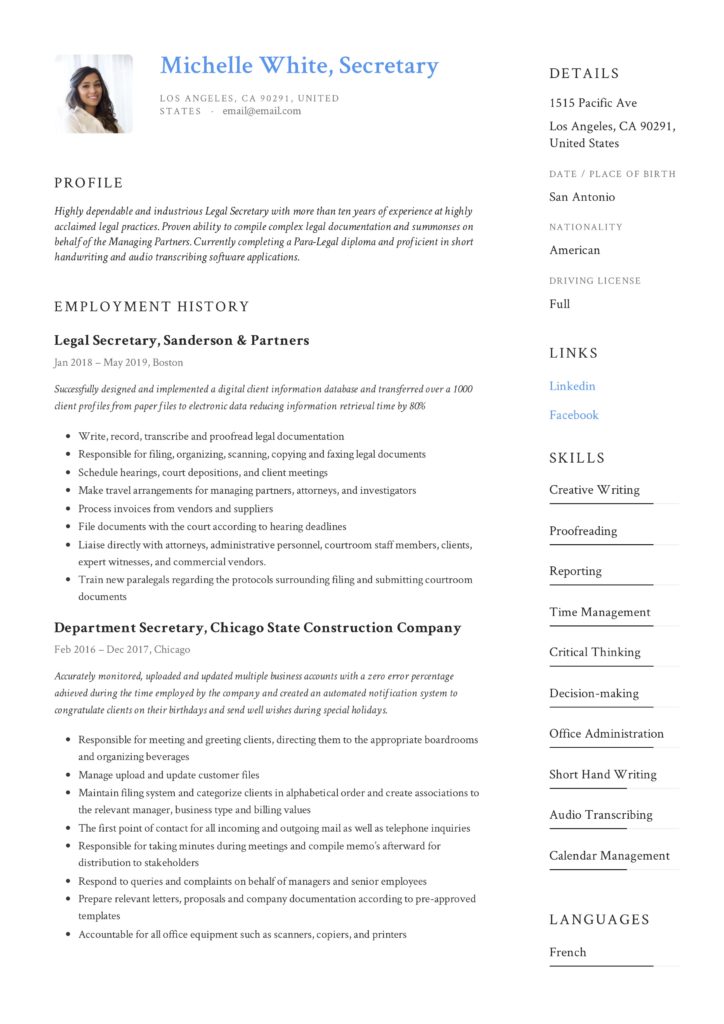 32 Secretary Resume and CV Examples - Secretary Resume Template 5 724x1024 