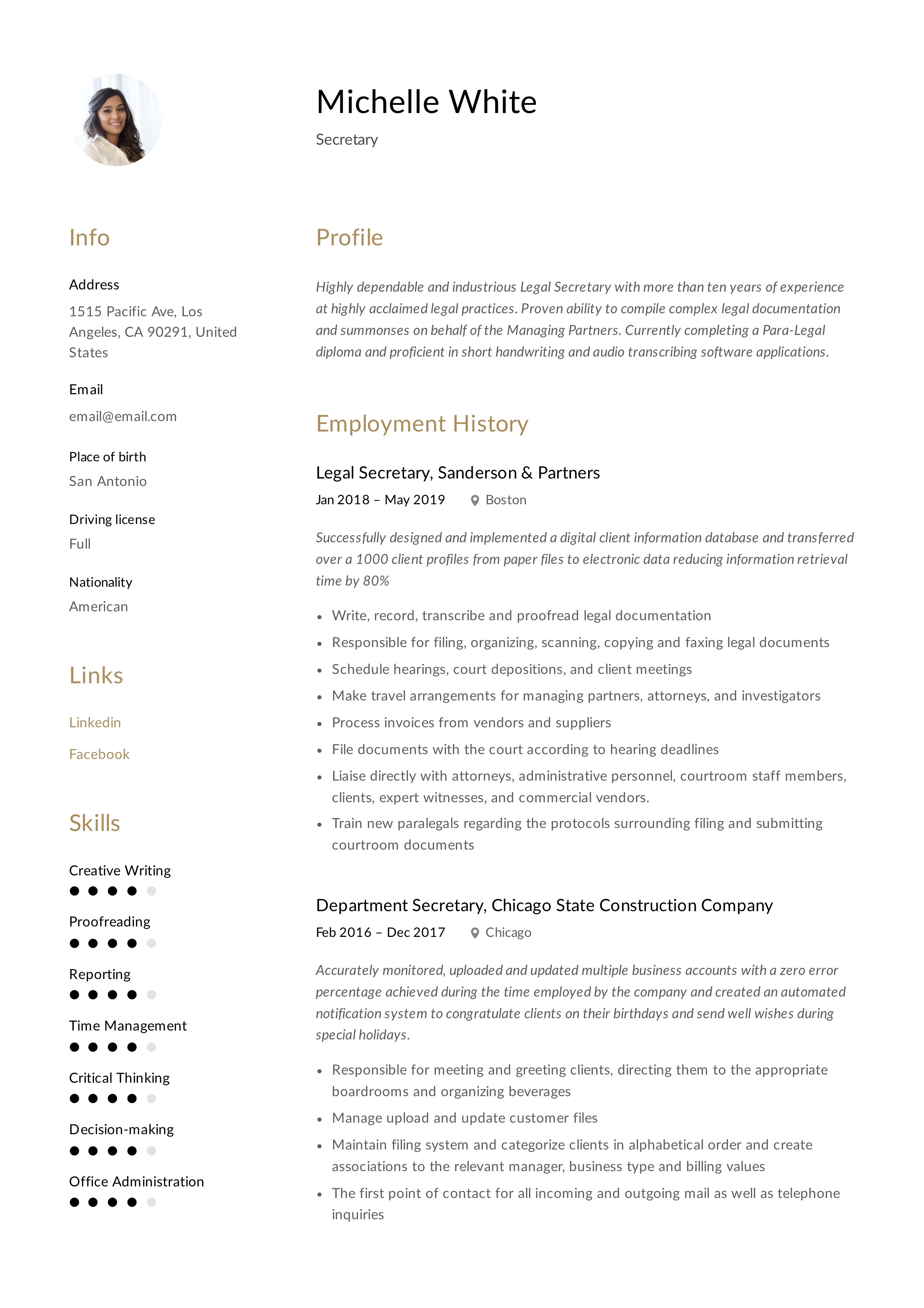 sample resume of company secretary