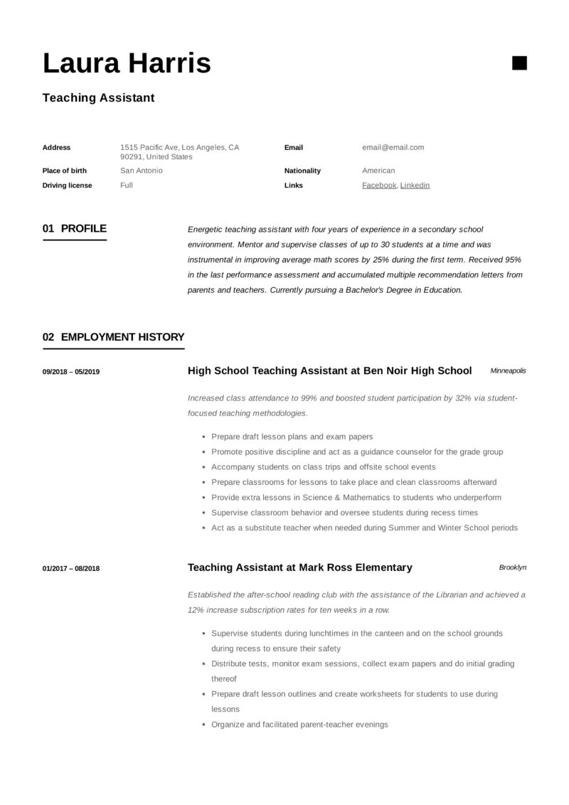 Teaching Assistant Resume Template 10