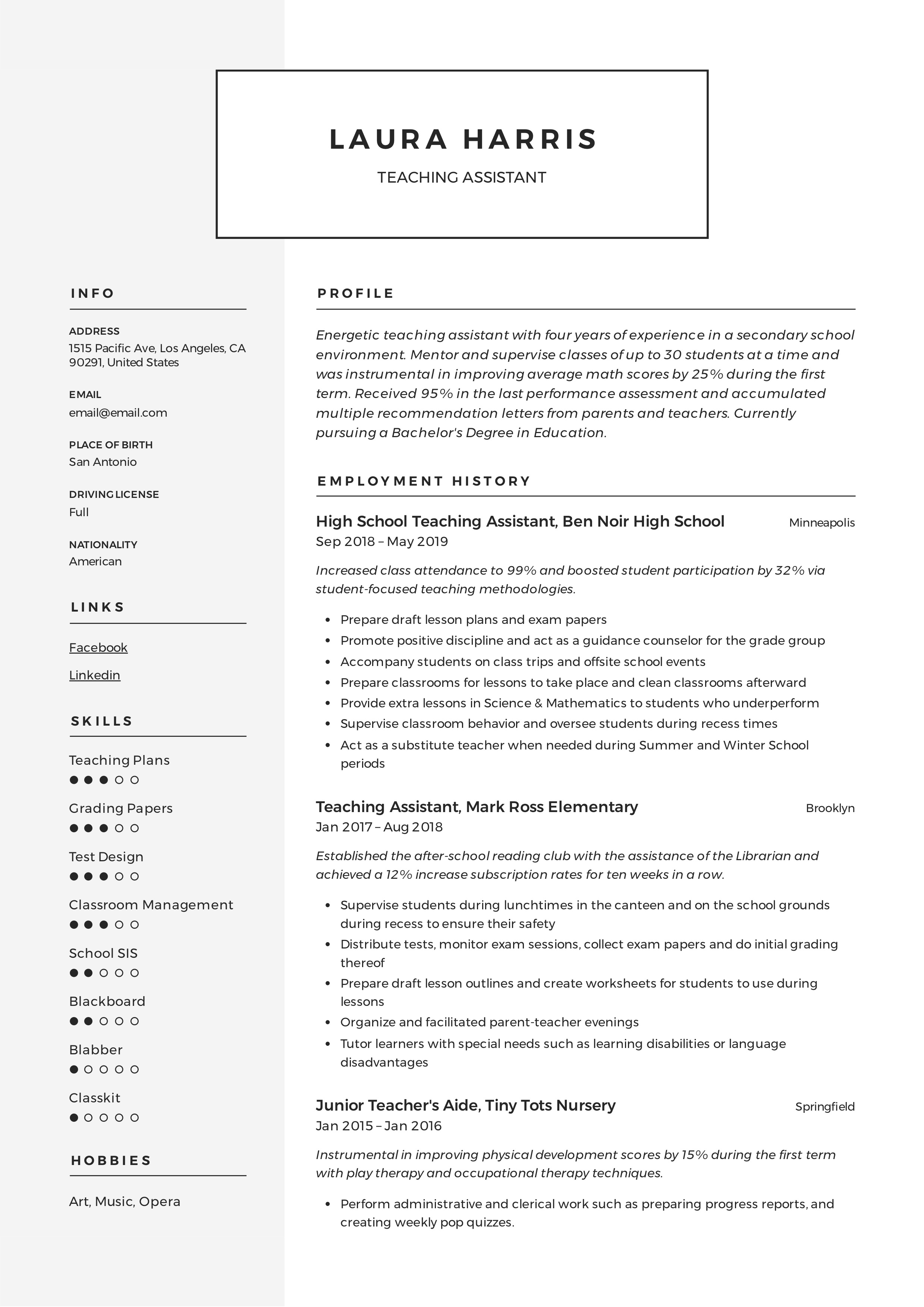 Teaching Assistant Resume & Writing Guide  +12 TEMPLATES  PDF