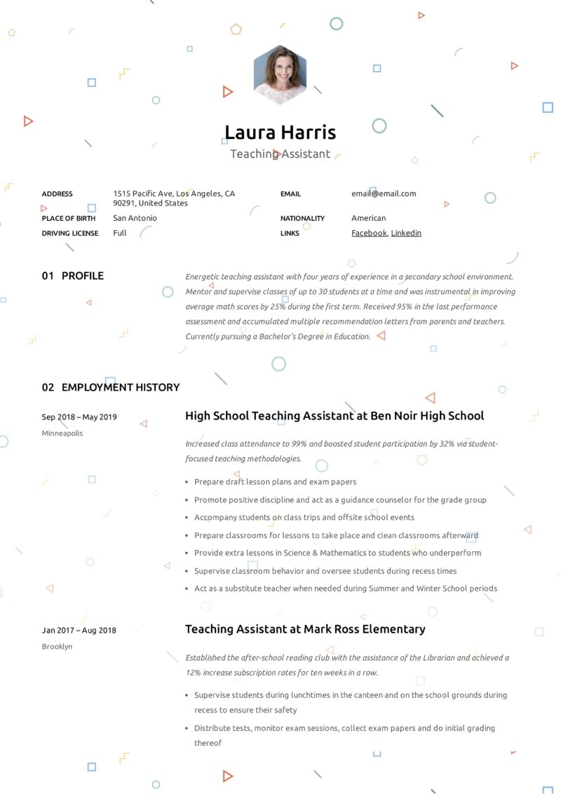 Teaching Assistant Resume Example