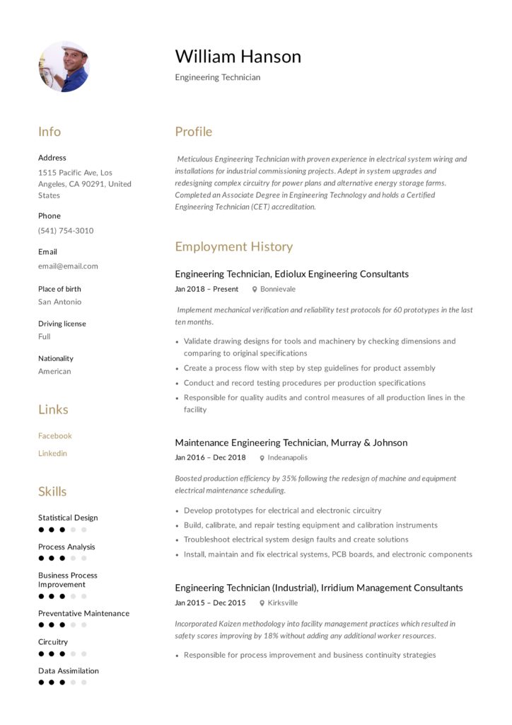 Resume Example Engineering Technician