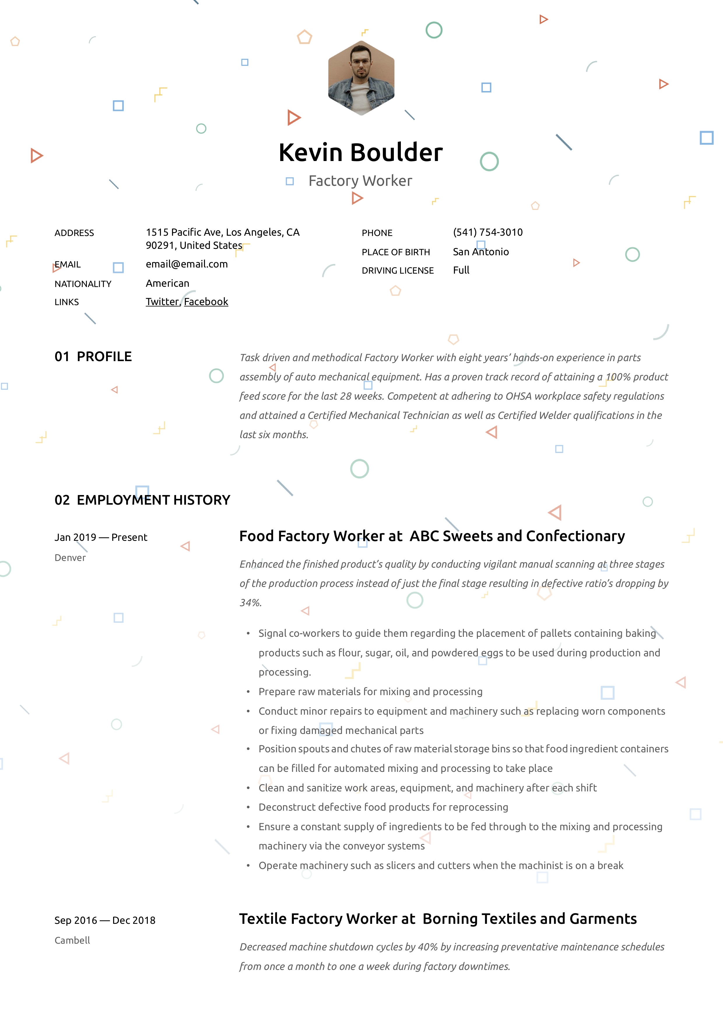 Factory Worker Resume pdf