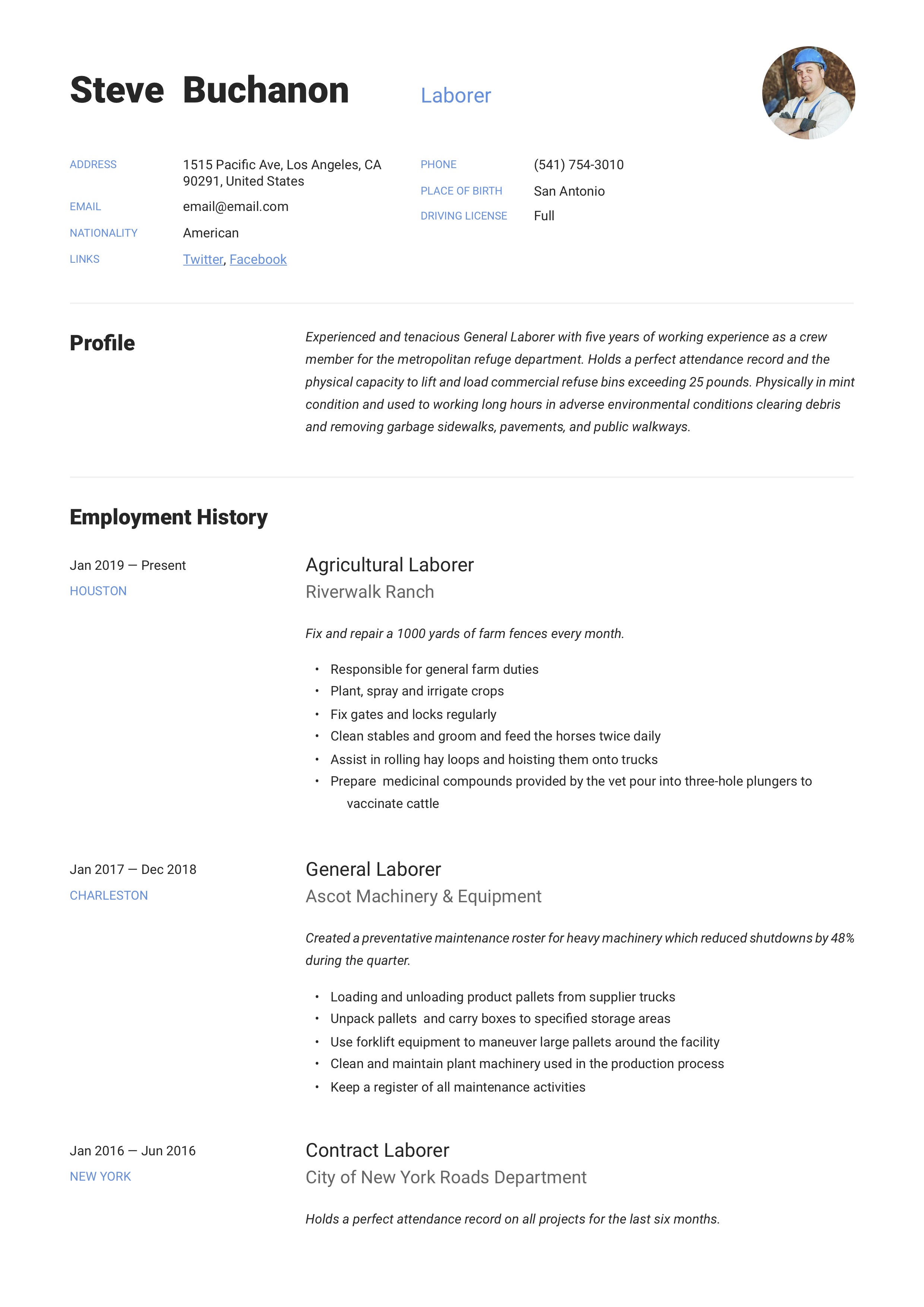 General Laborer Resume & Writing Guide +12 Free Templates 2019