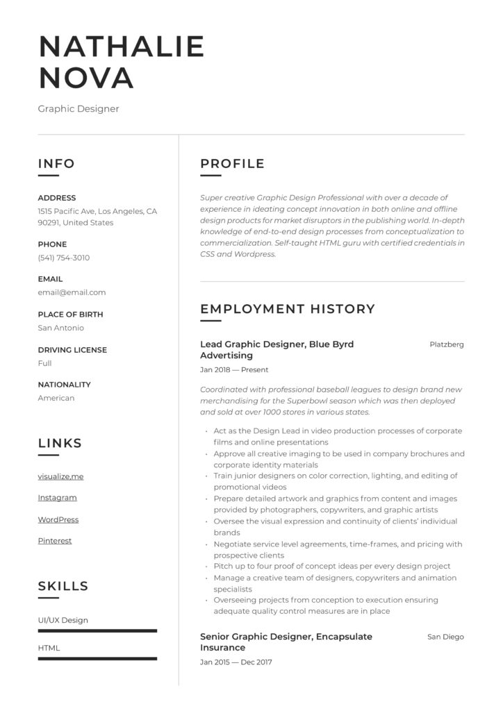 Resume Example Graphic Designer
