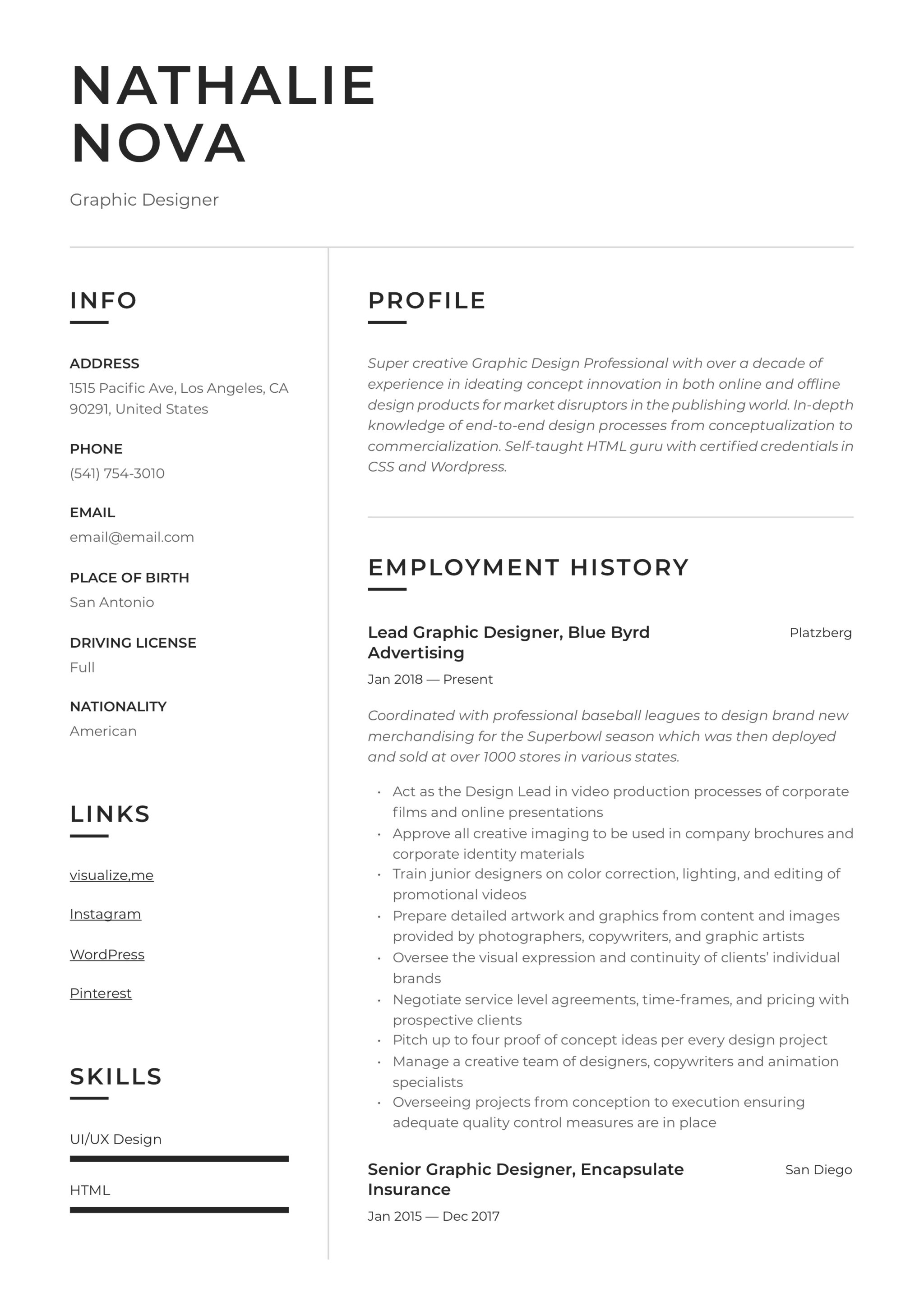 Resume Example Visual Designer