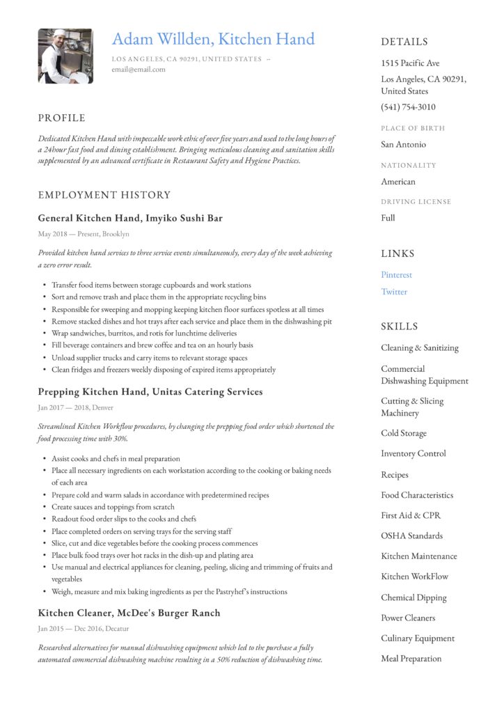 Kitchen Hand Resumes & Writing Guide 24 Examples 2023