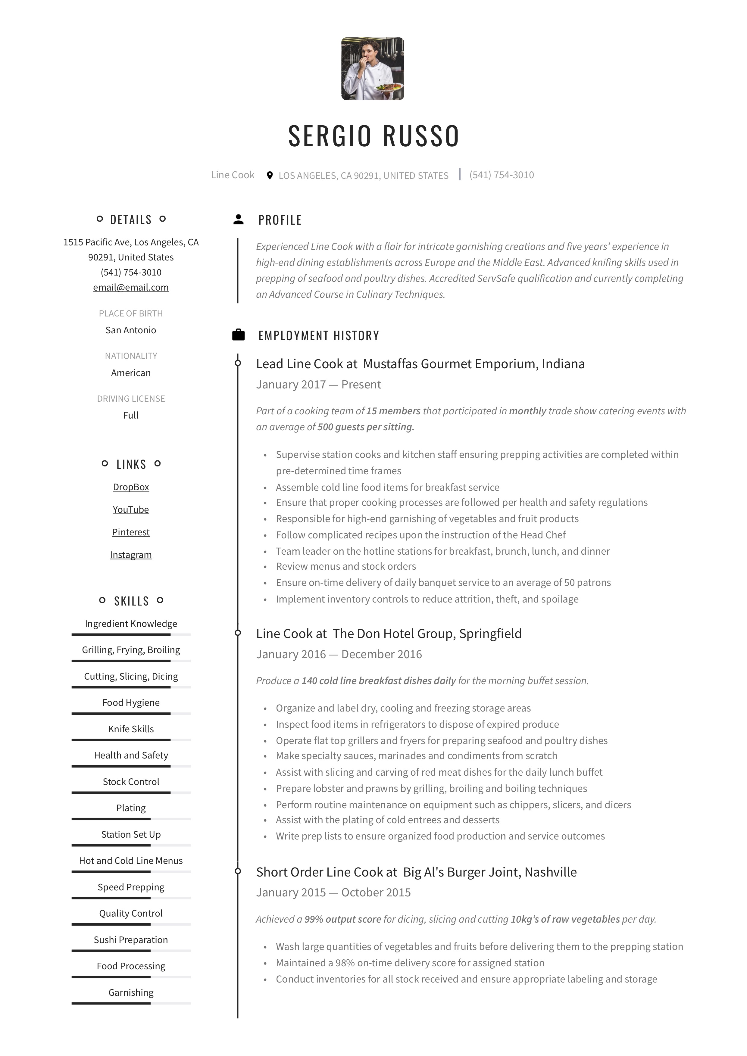 Resume Template Line Cook