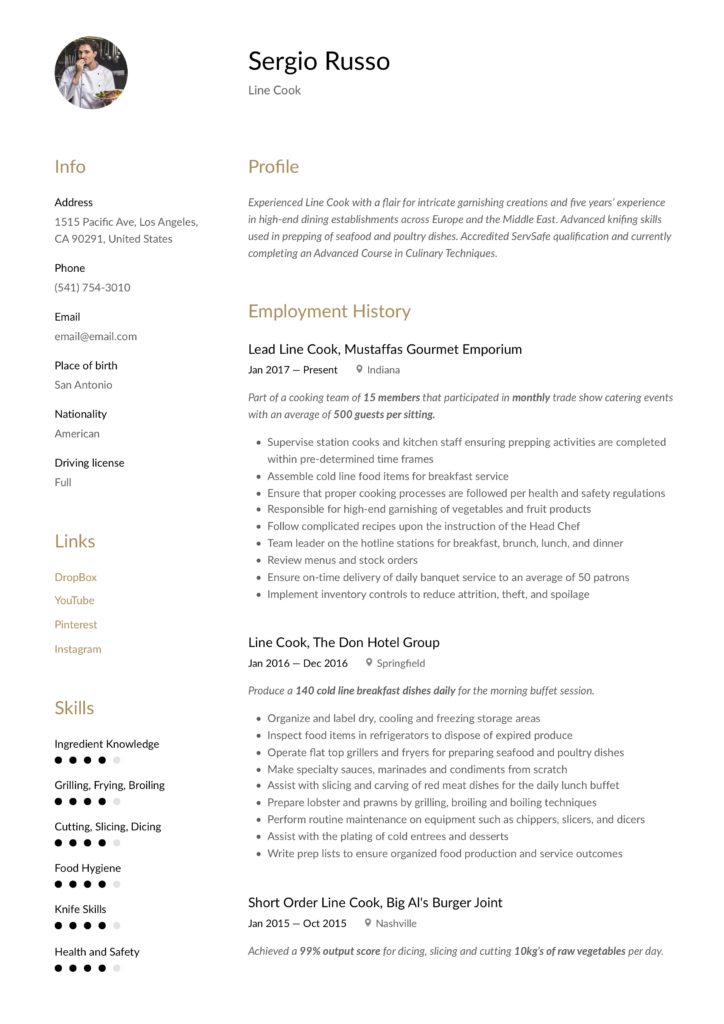 Resume Example Line Cook