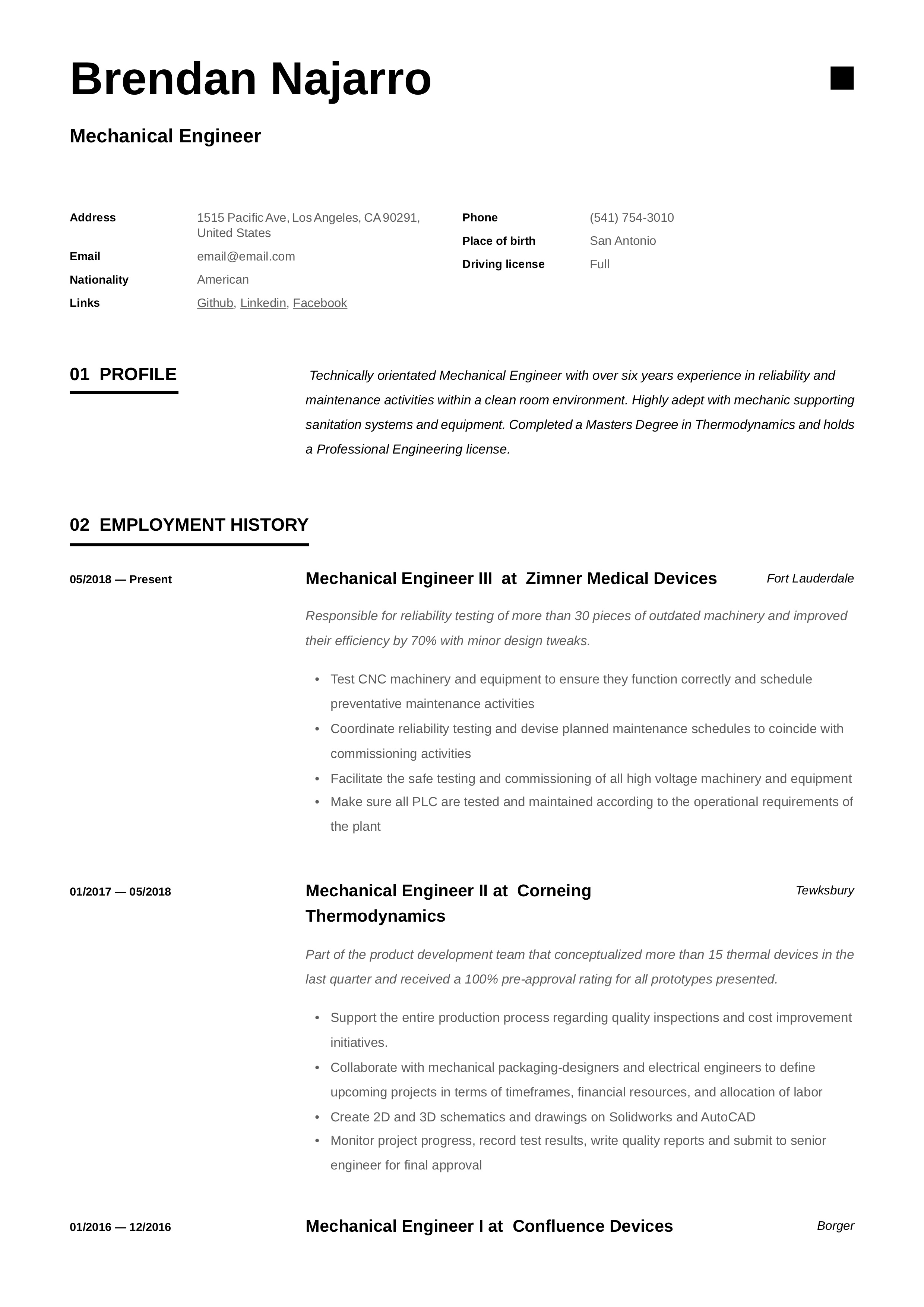 Resume Sample Mechanical Engineer
