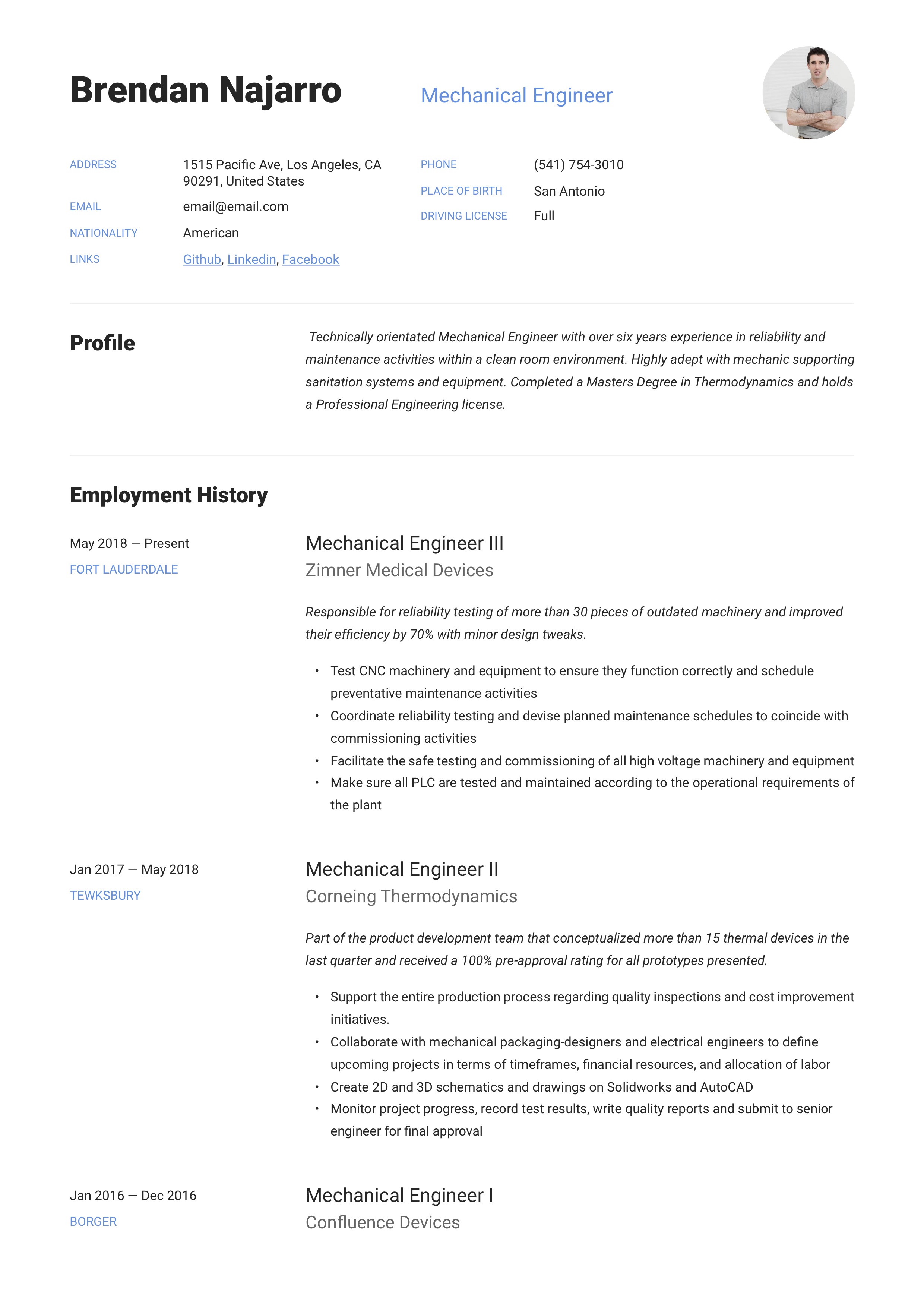 Resume Example Mechanical Engineer