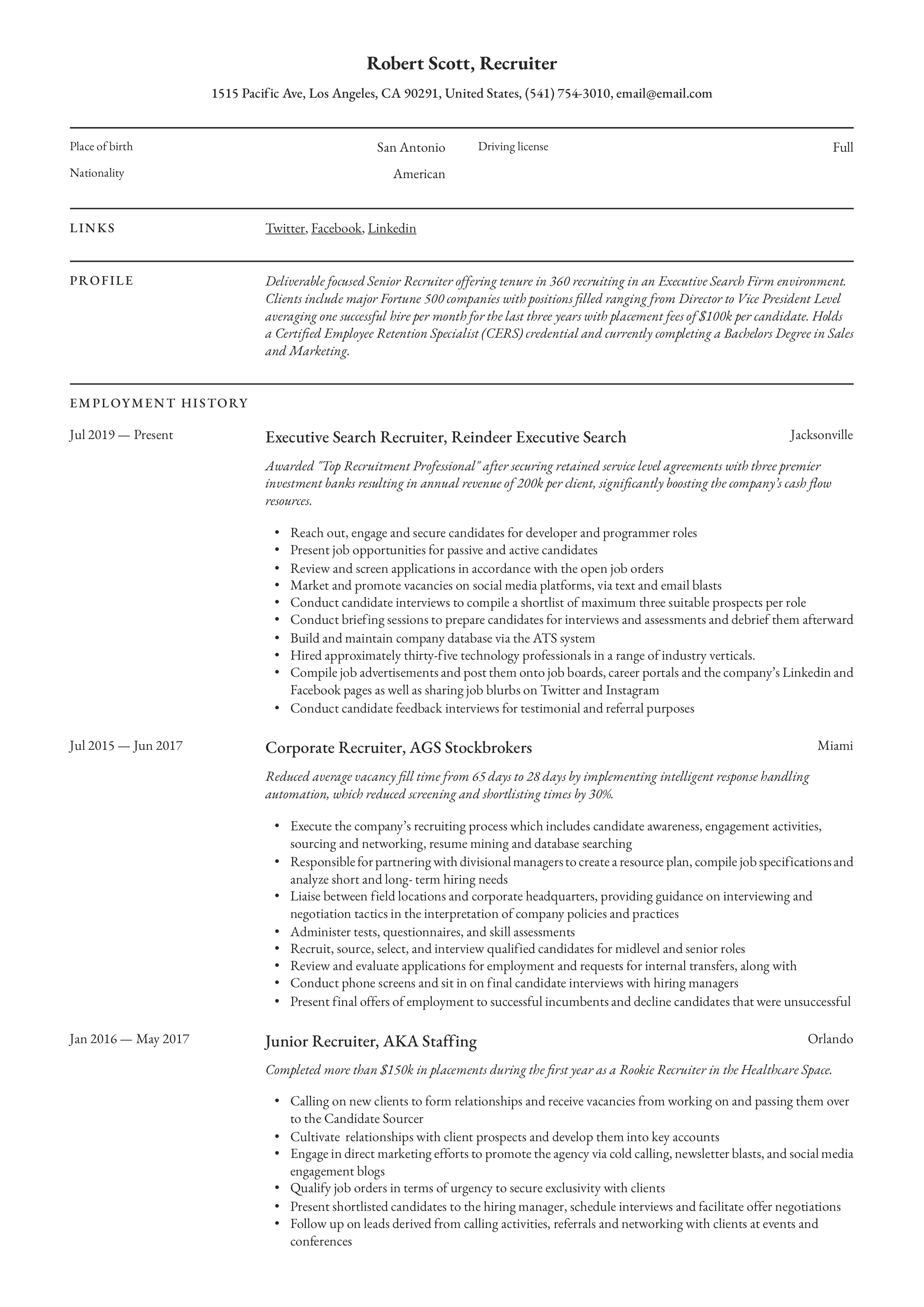 Resume Example Recruiter