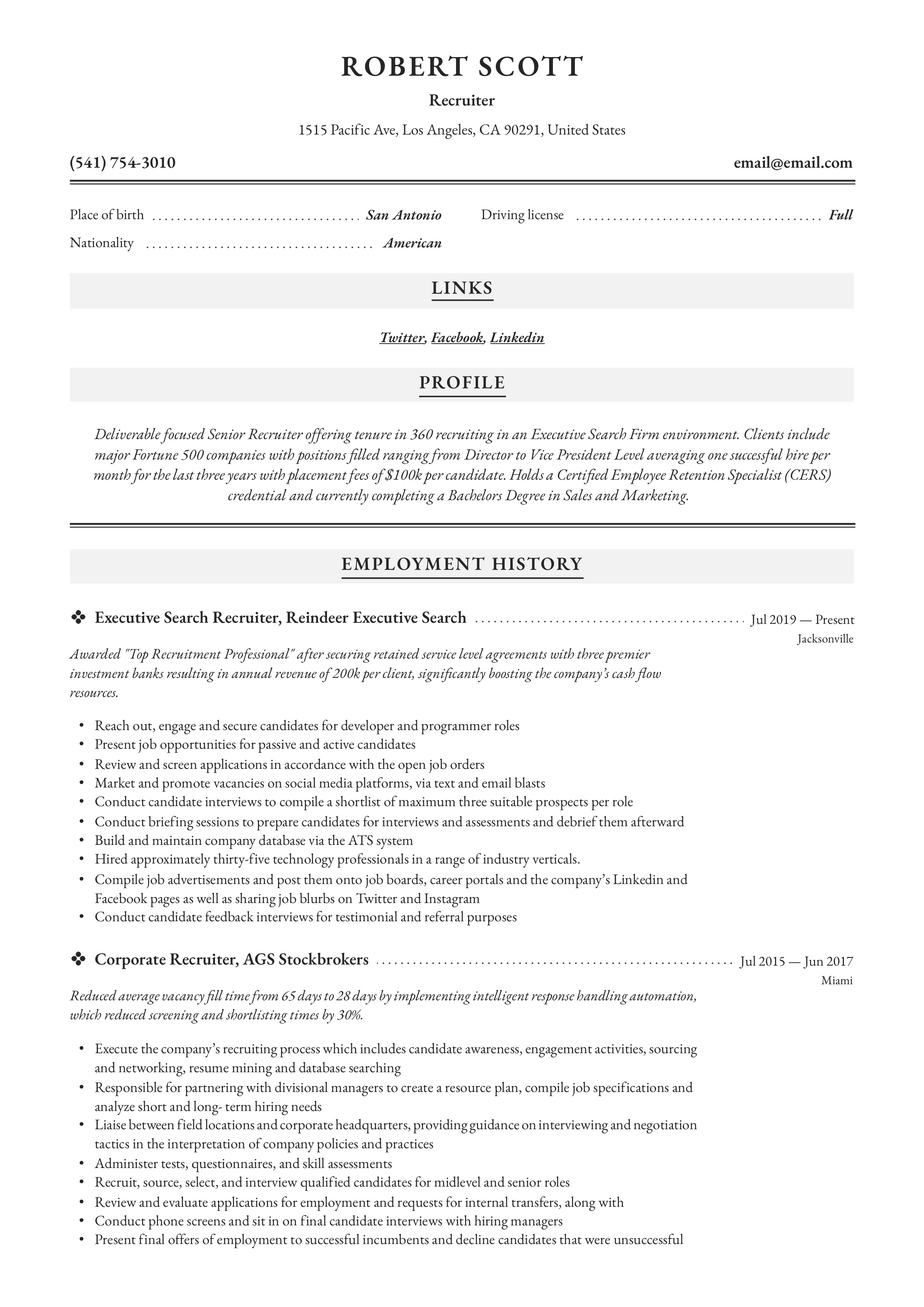 Resume Sample Recruiter