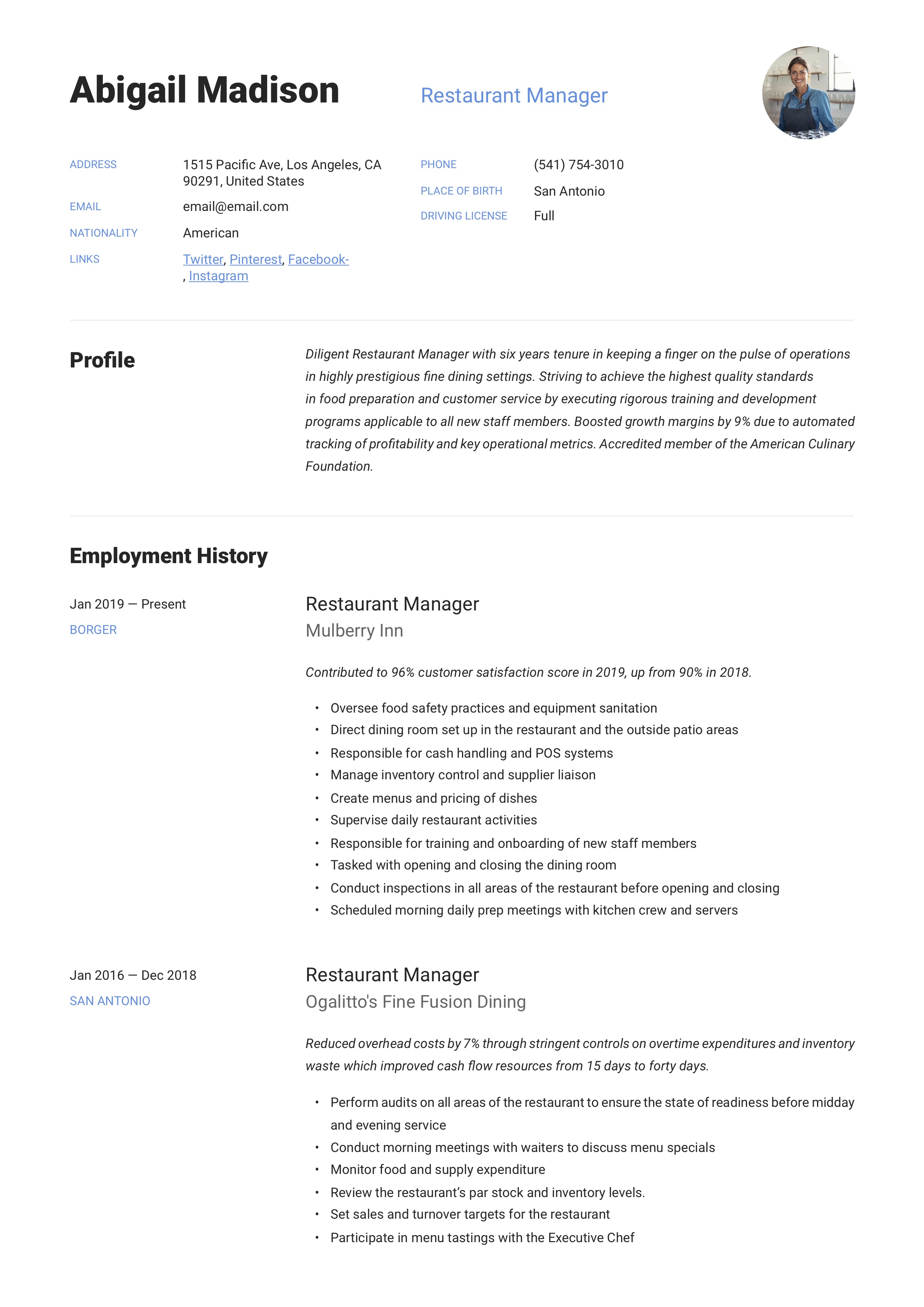 restaurant manager resume  writing guide  12 examples