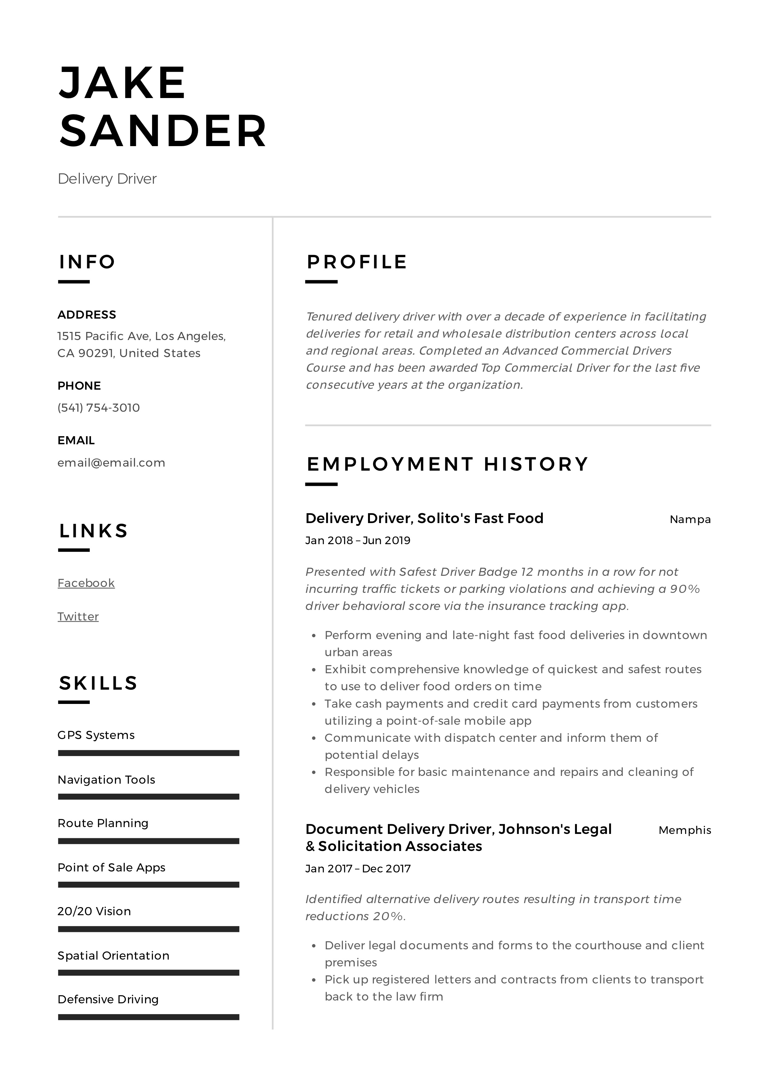 Delivery Driver Resume Writing Guide 12 Resume Examples 2019
