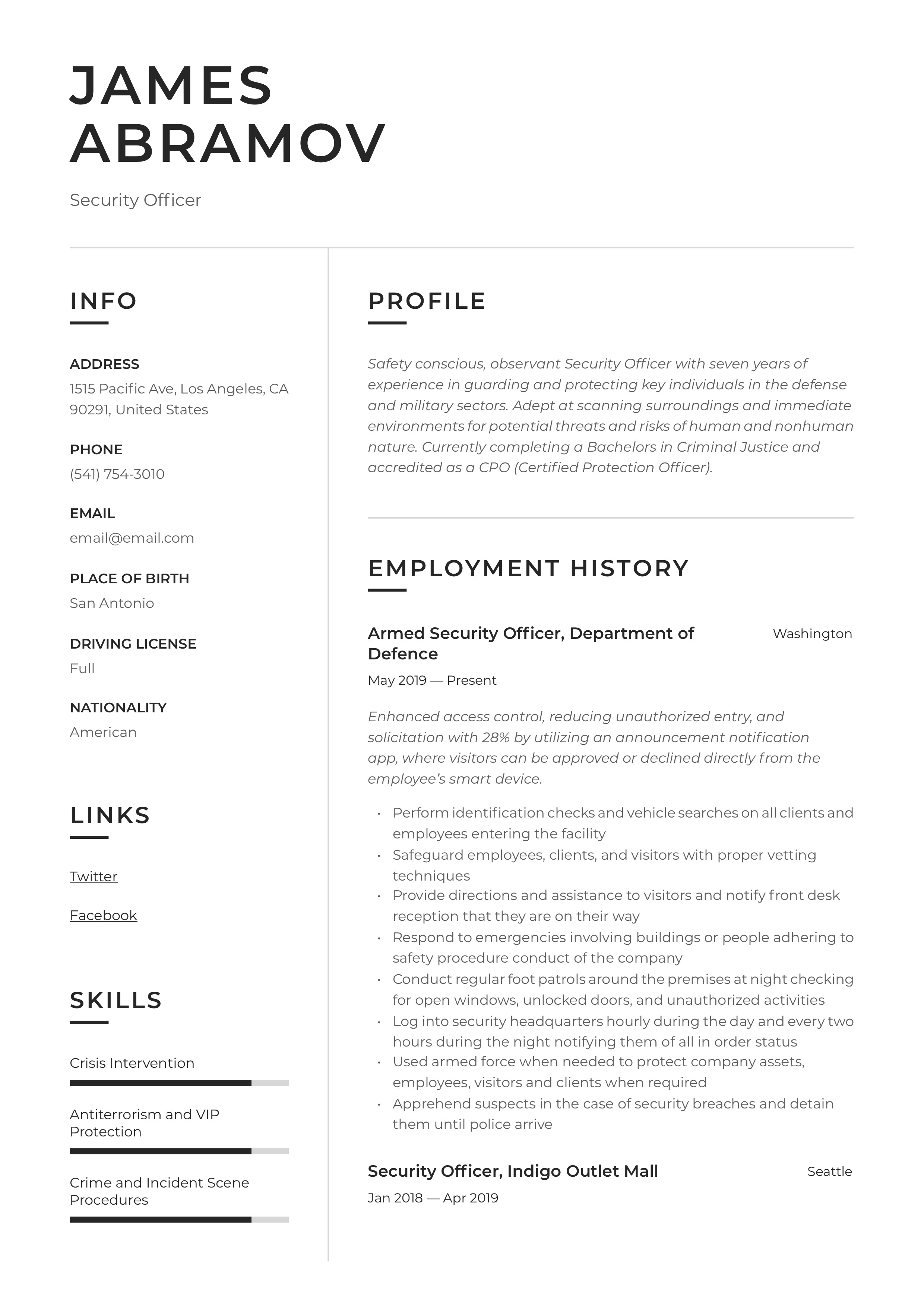 Resume Example Security Officer