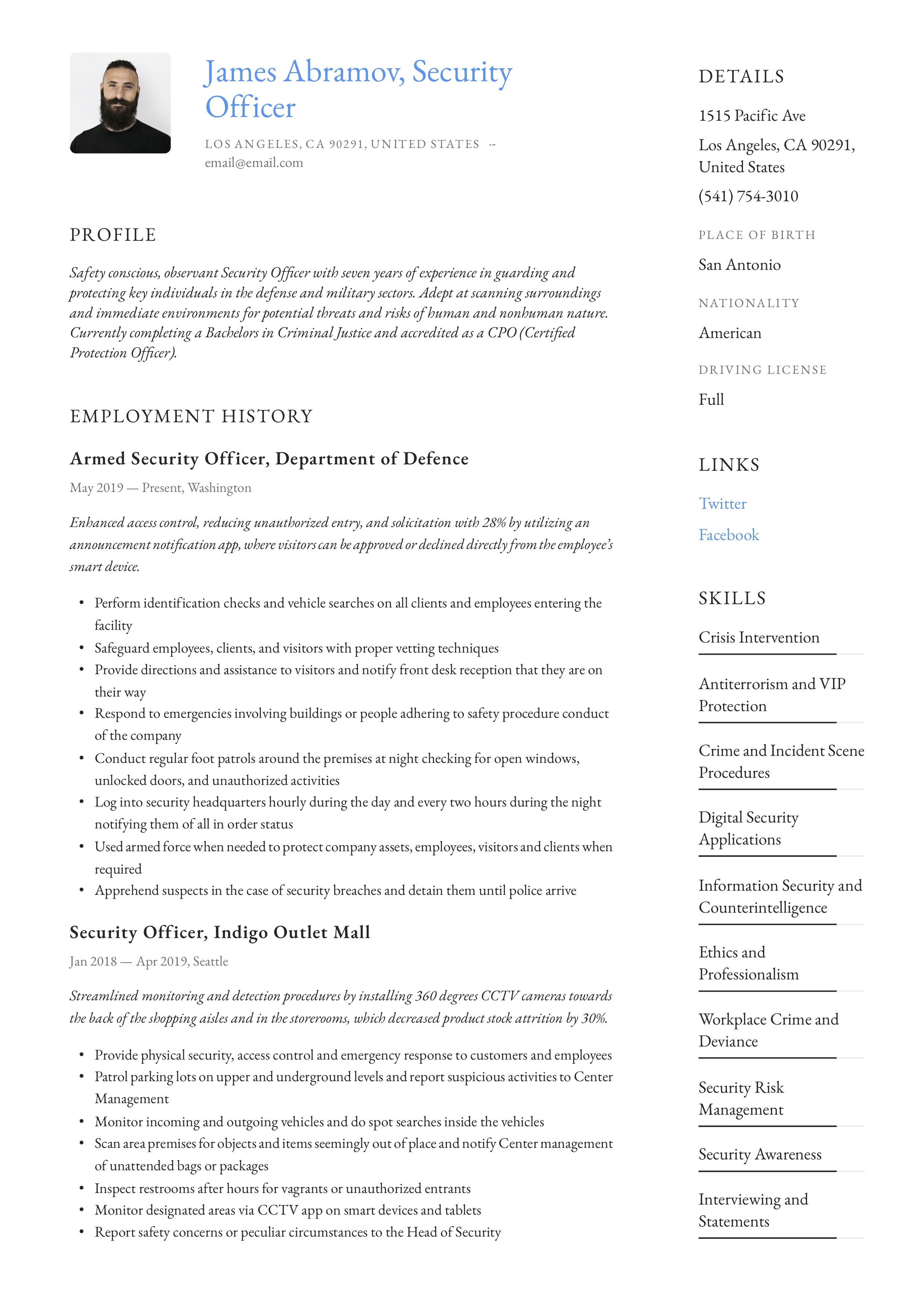 Resume Example Security Officer