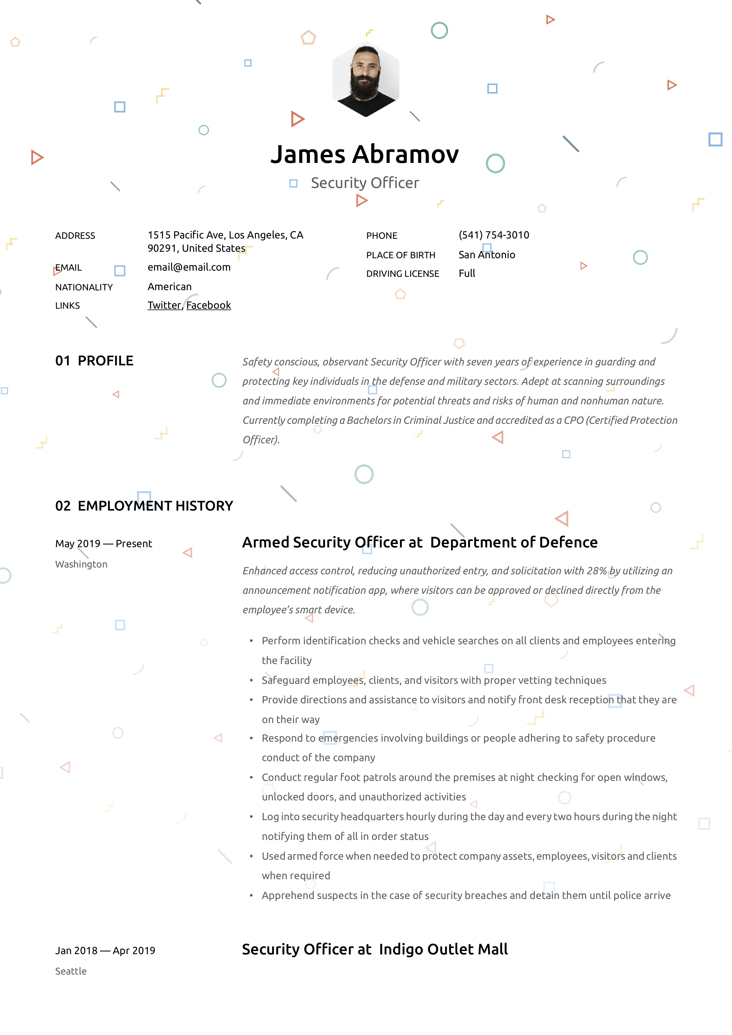 Resume Template Security Officer