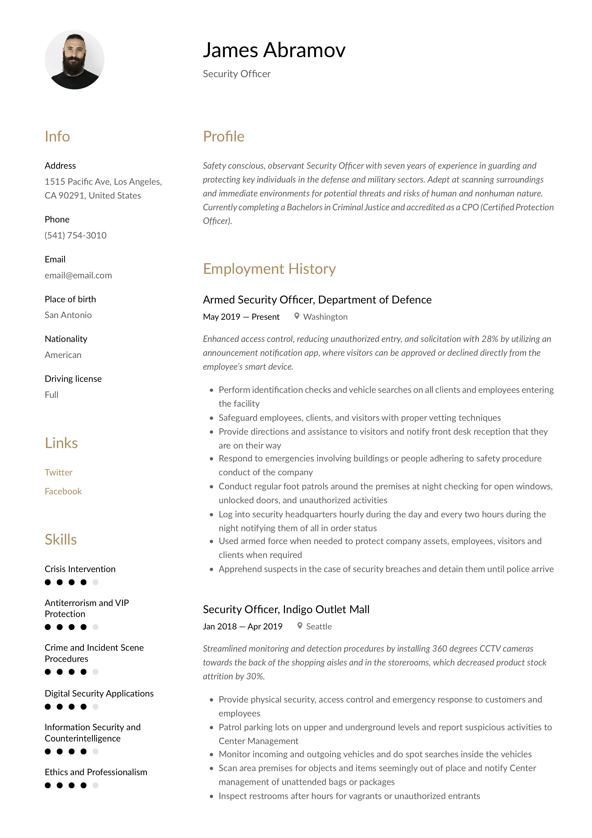 Resume Example Security Guard
