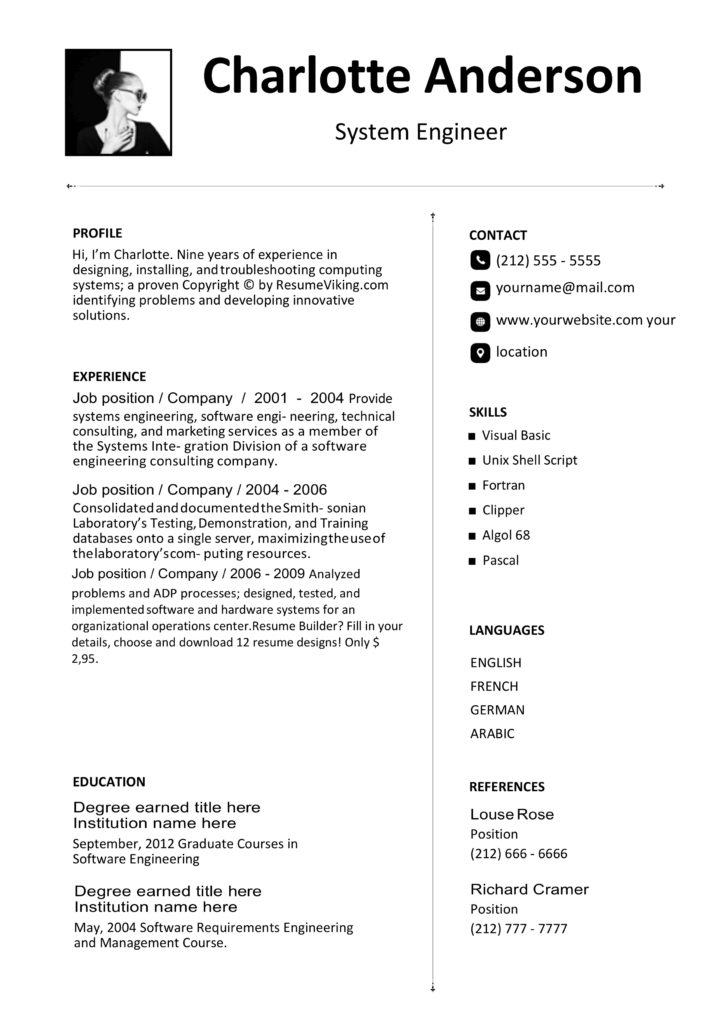 free word resume template