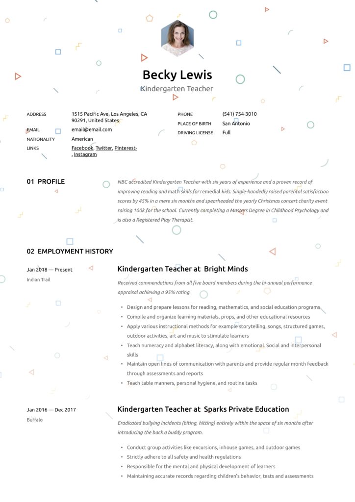 Resume Template Kindergarten Teacher