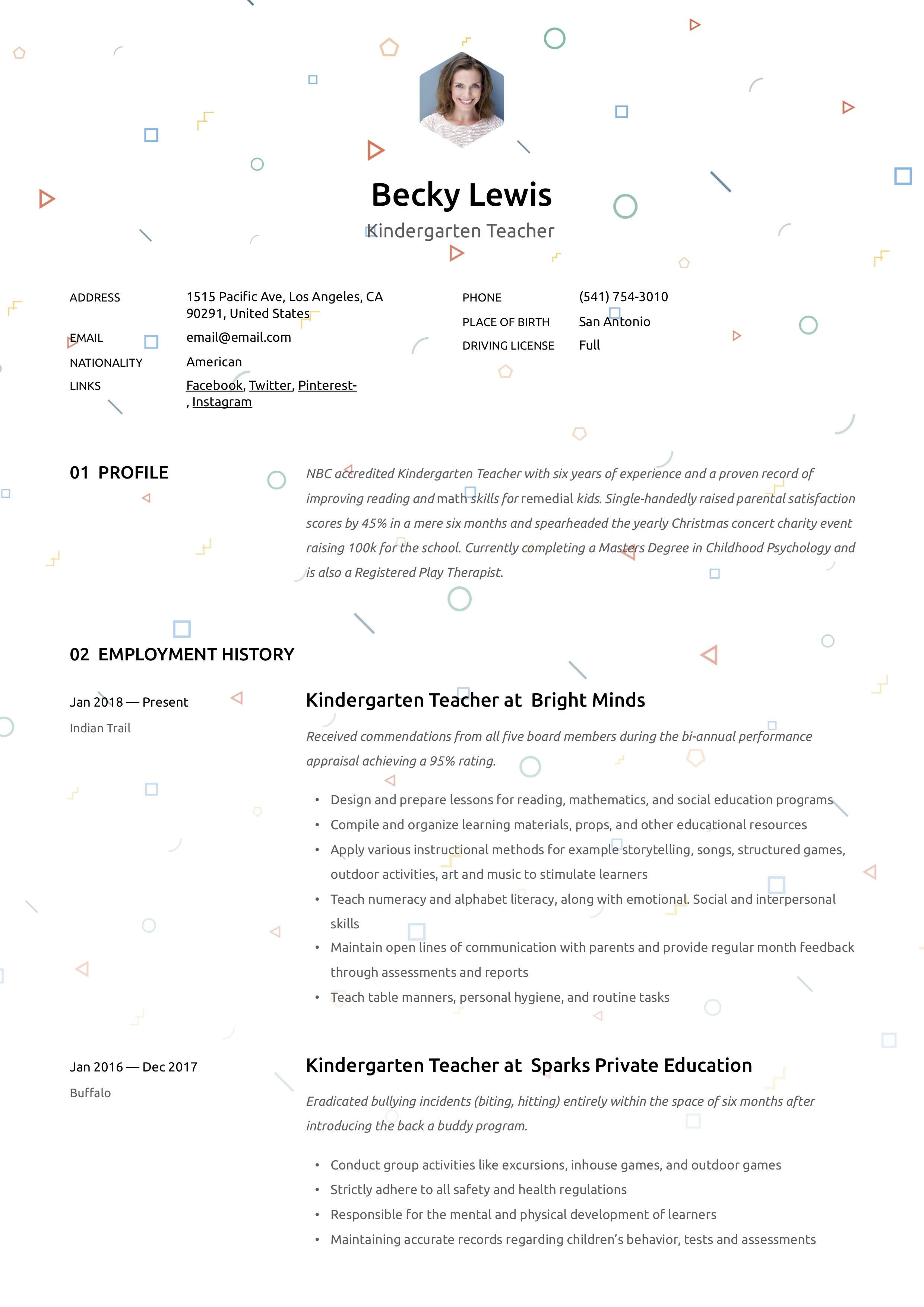 Resume Template Kindergarten Teacher