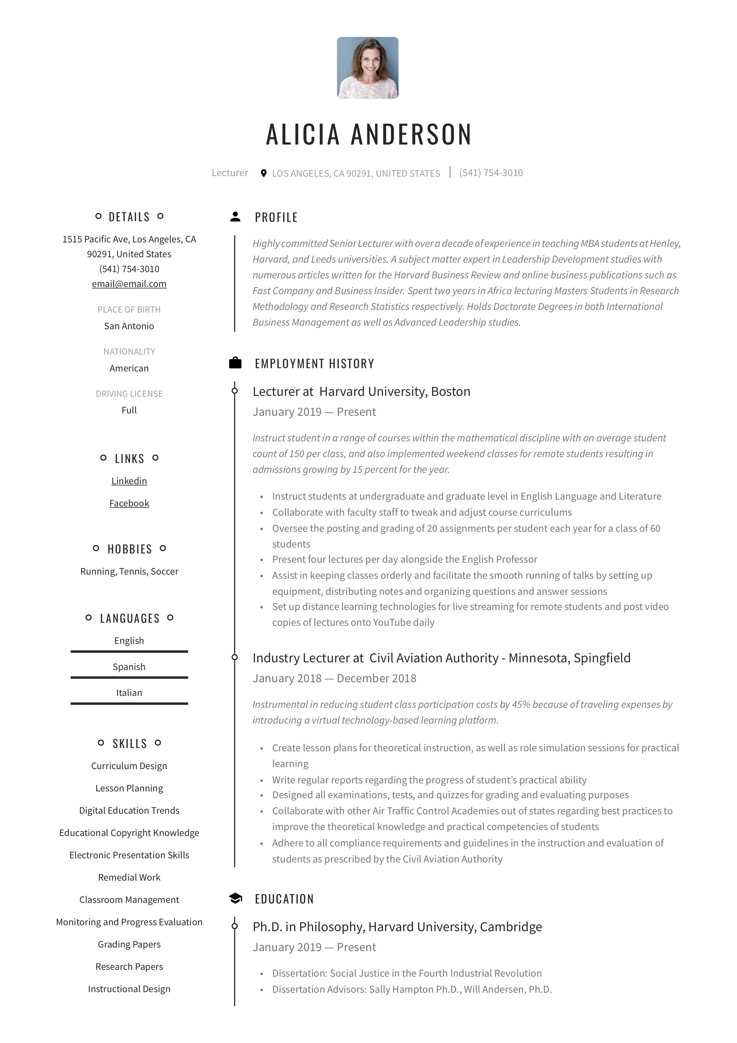 Resume Template Lecturer