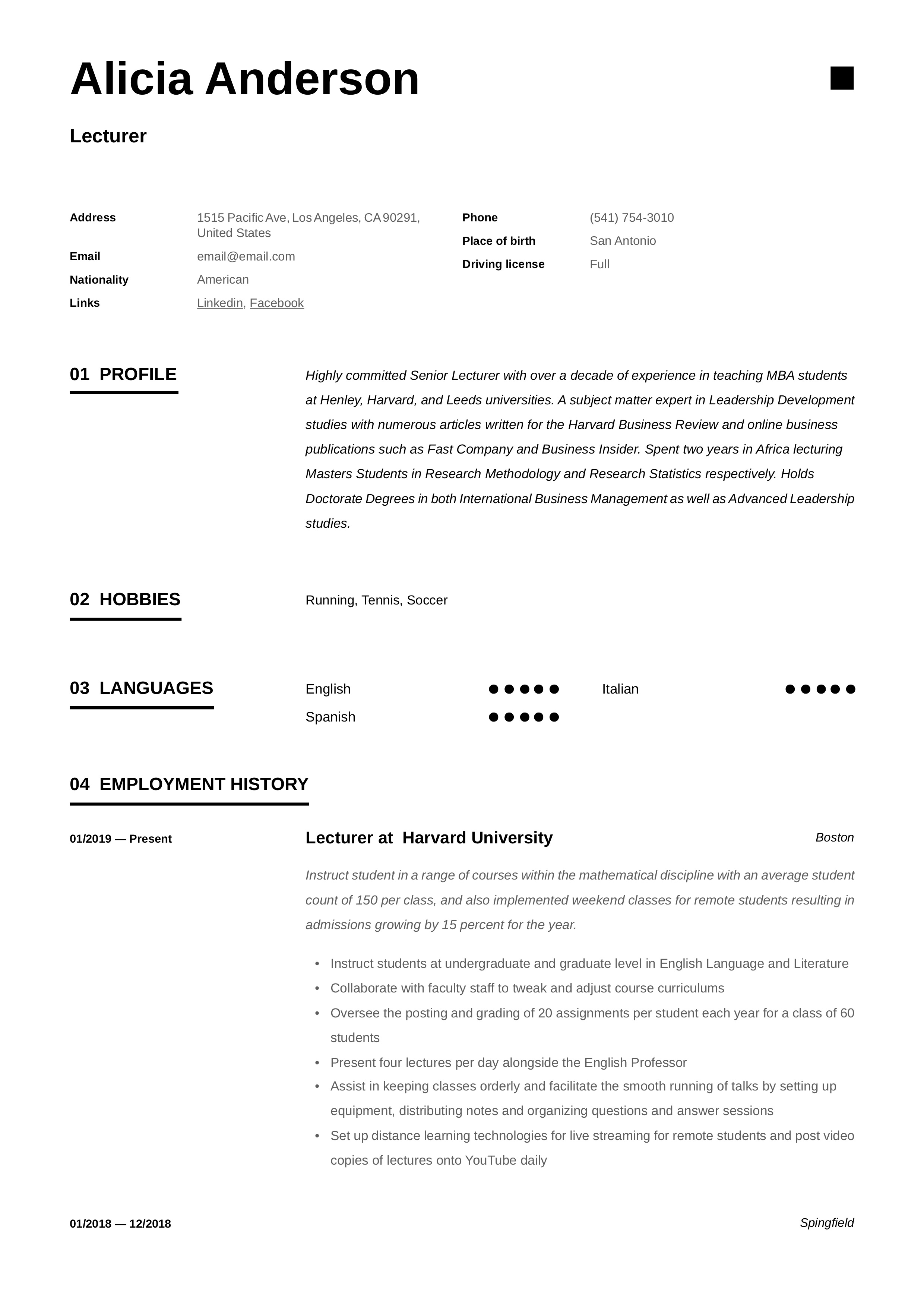 Resume Template Lecturer