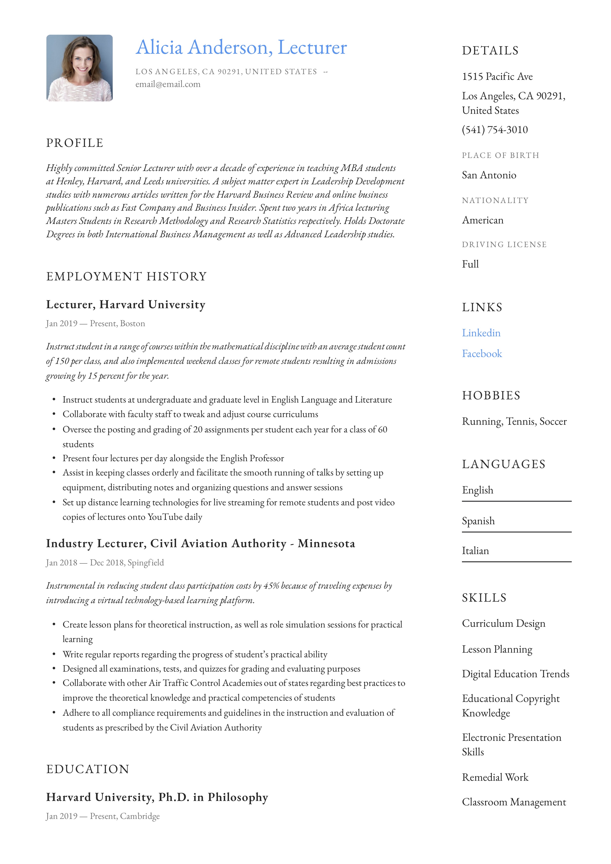 Resume Example Lecturer
