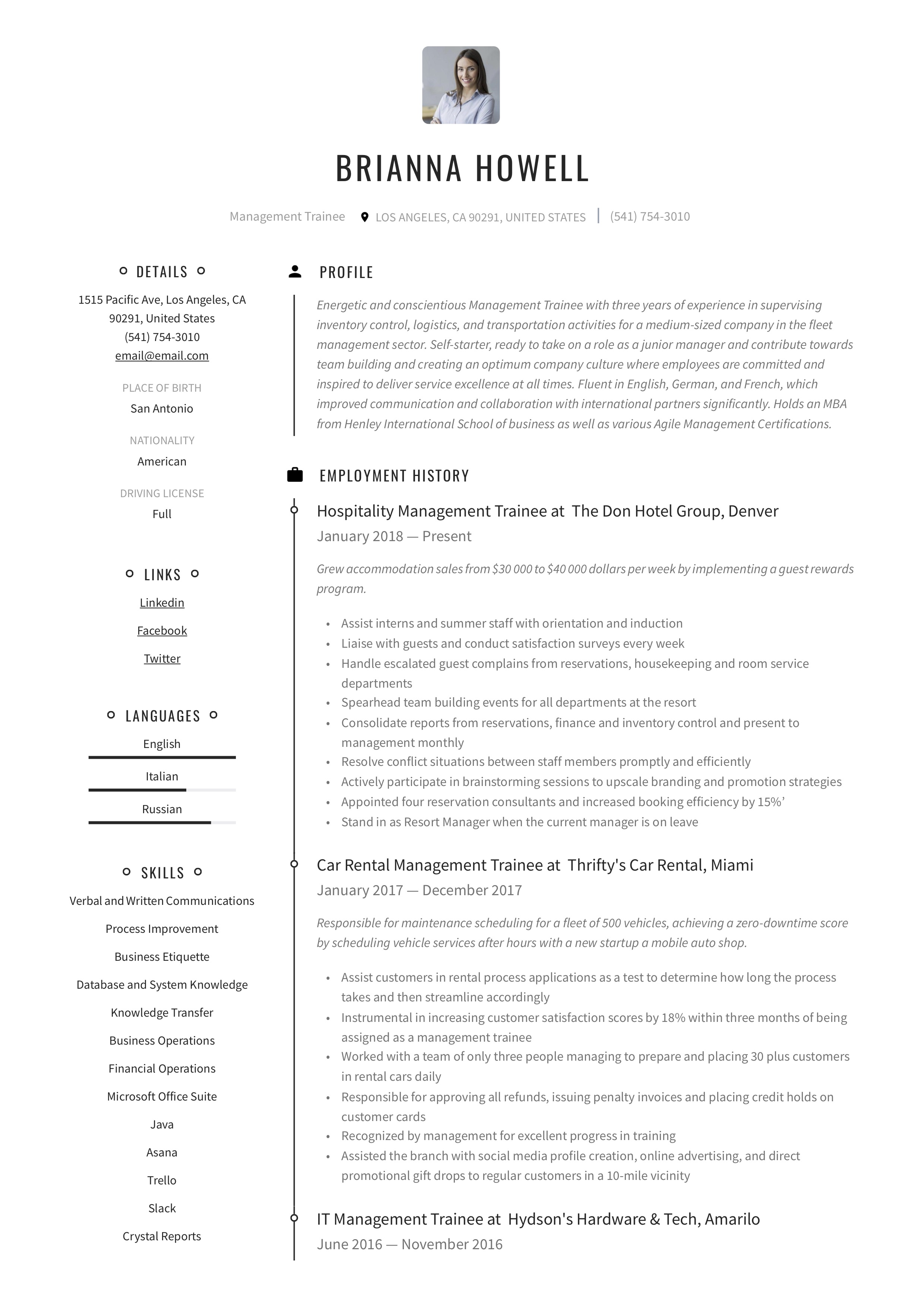 Resume Template Management Trainee