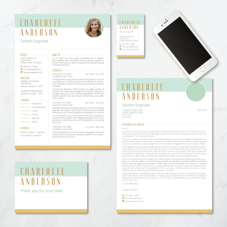 mint colored resume pack with a touch of orange