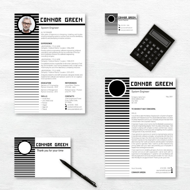 black and white design resume and cover letter