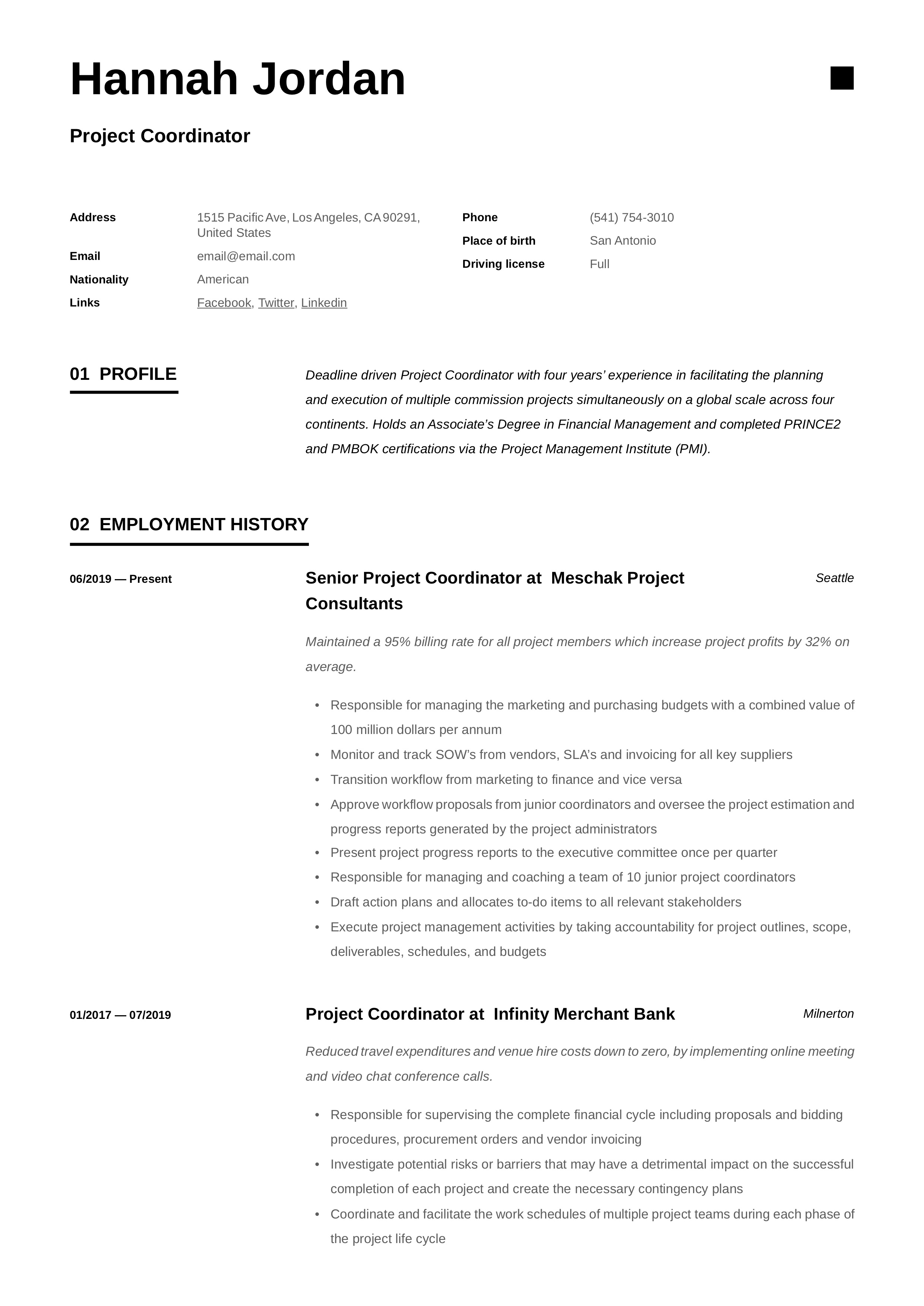Resume Project Coordinator
