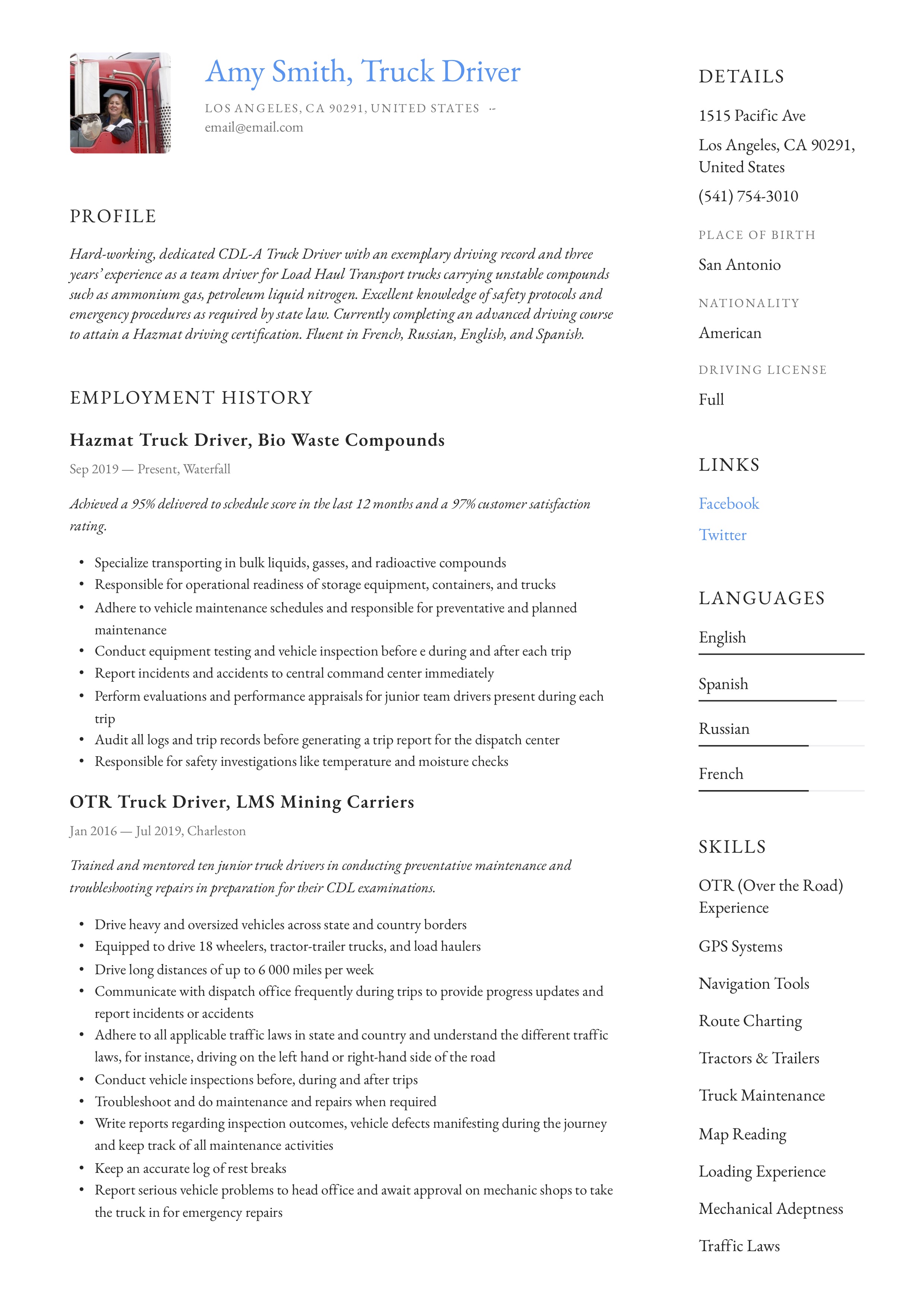 Resume Example Truck Driver