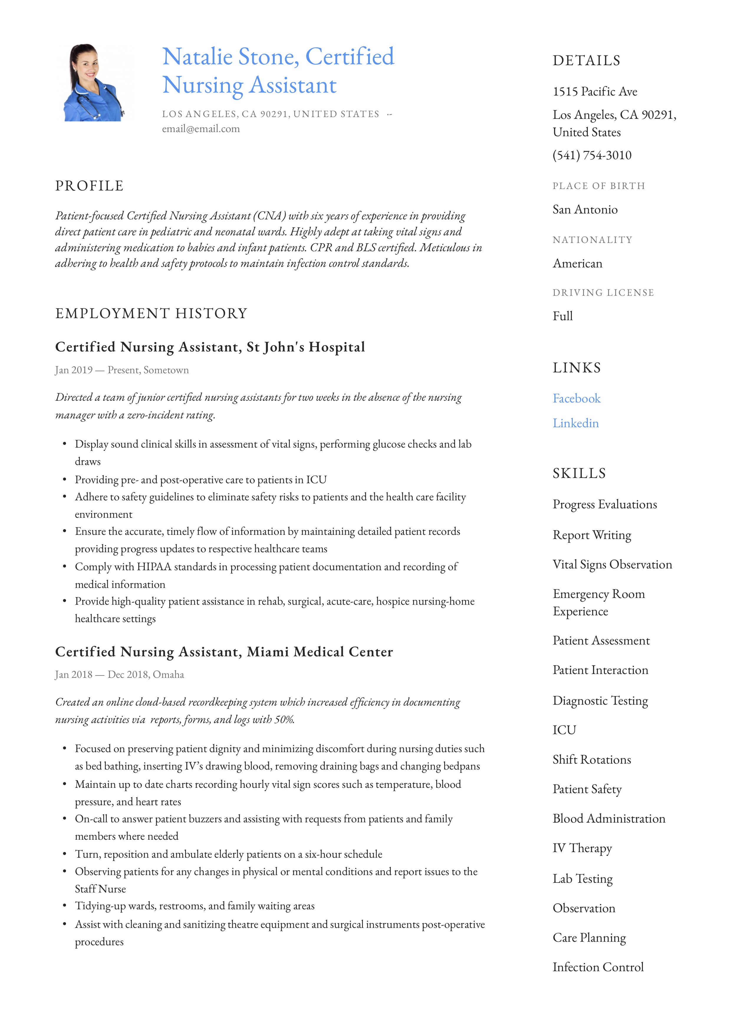 Resume Example Certified Nursing Assistant