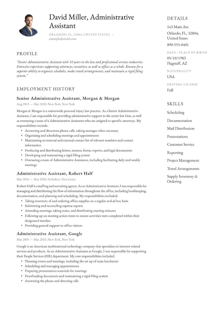 Administrative assistant resume example