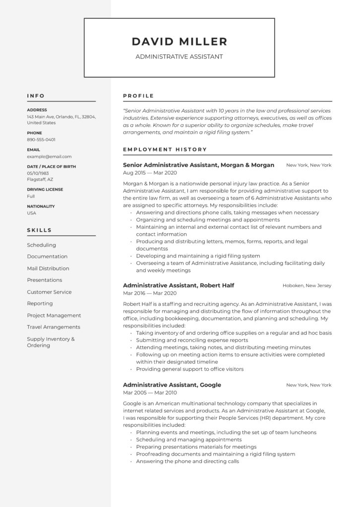 Administrative assistant resume sample