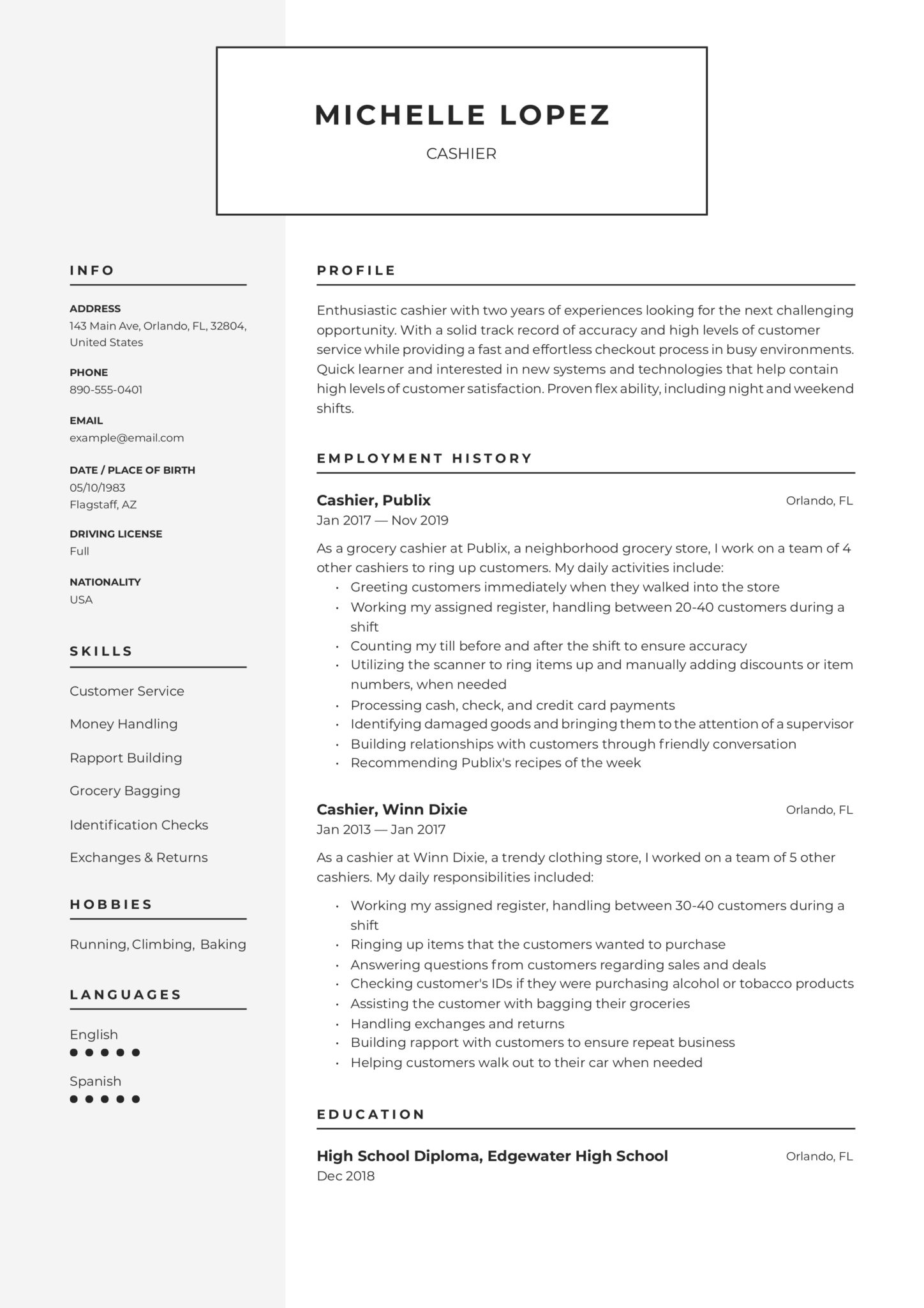 modern resume example cashier