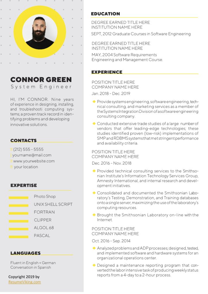 word resume example grey yellow