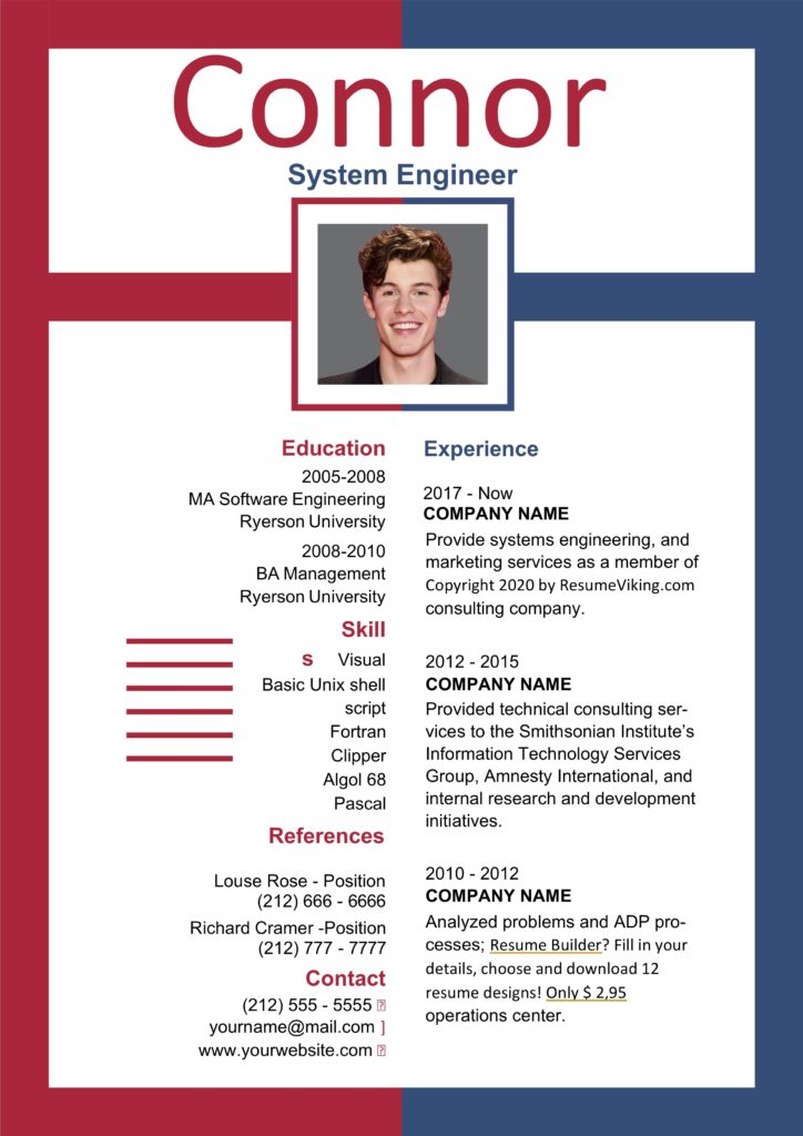 MS Word Resume red blue docx