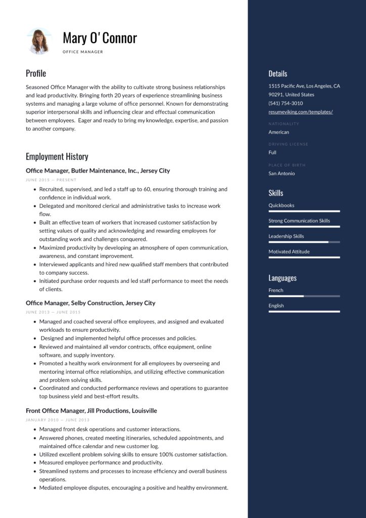 Office Manager Resume Sample