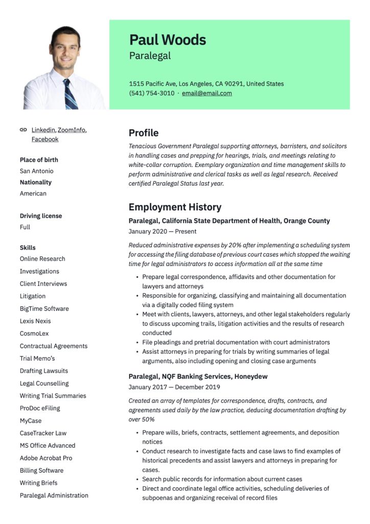 Resume Example Paralegal