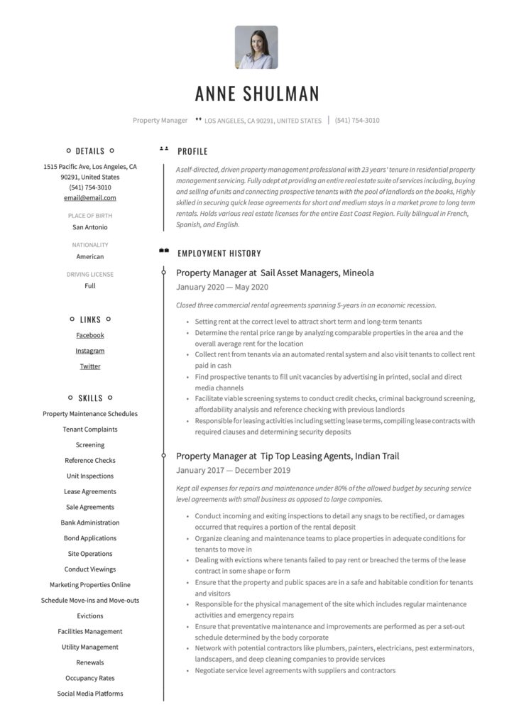 Resume Template Property Manager