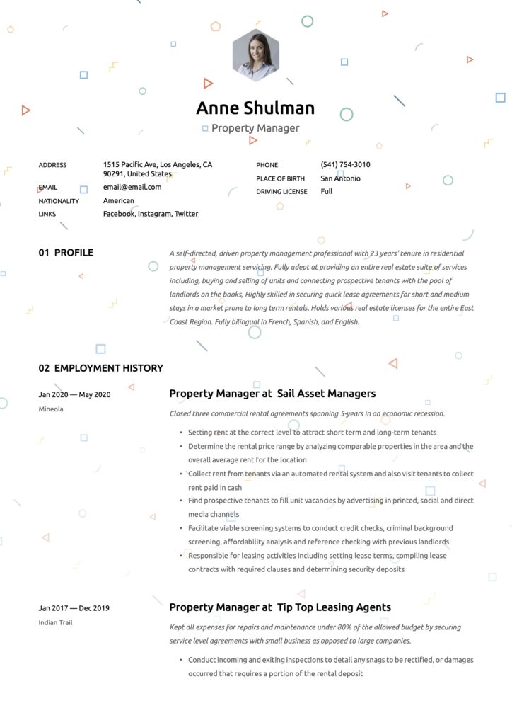 Resume Example Property Manager