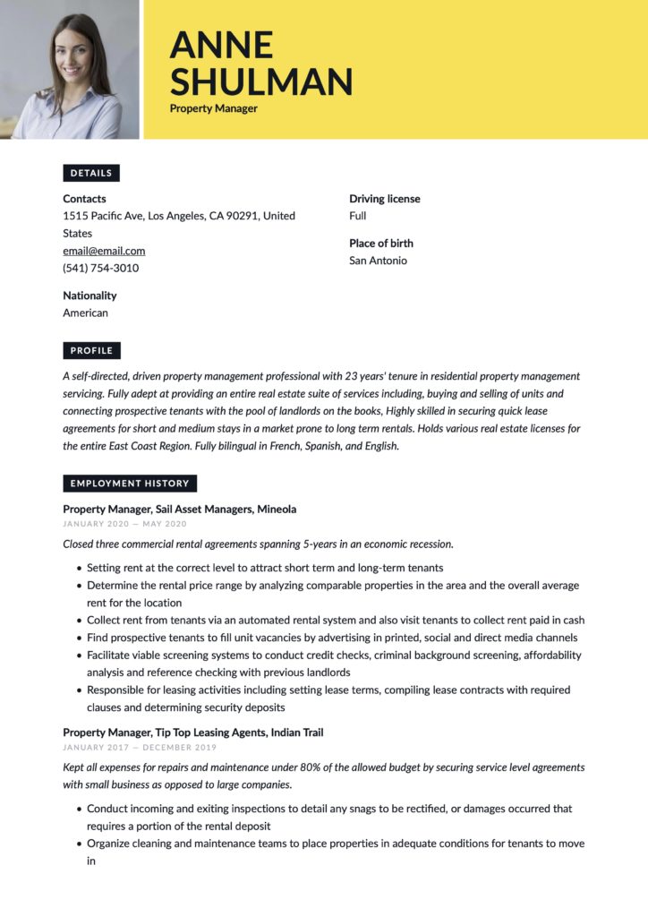 Resume Example Property Manager