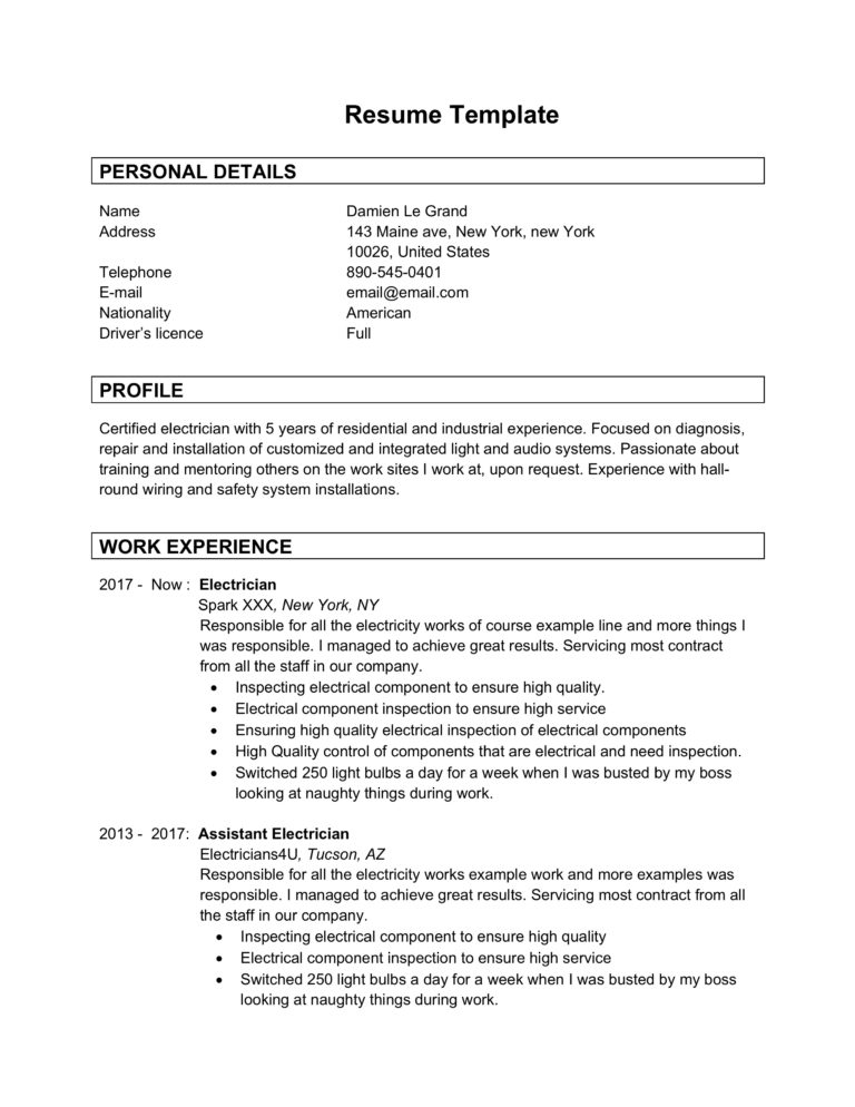 simple word 2003 resume